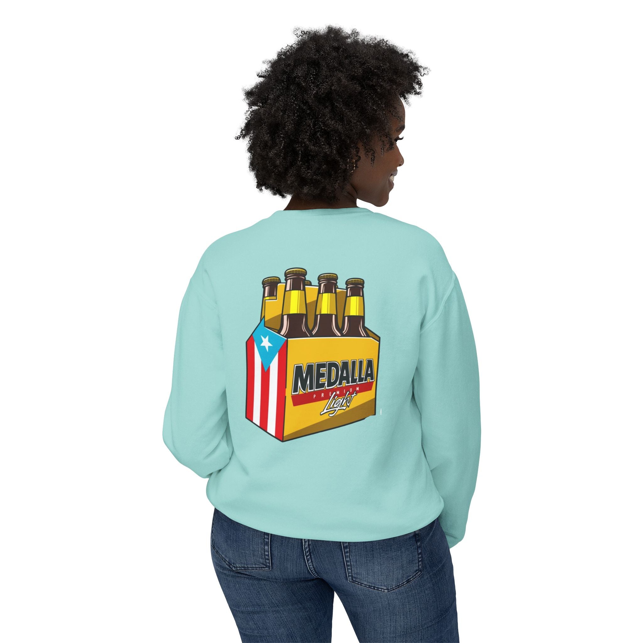 Medalla Light Puerto Rico Sweatshirt Coqui Boricua flag  Beer Pack Graphic Puerto Rico Navidades
