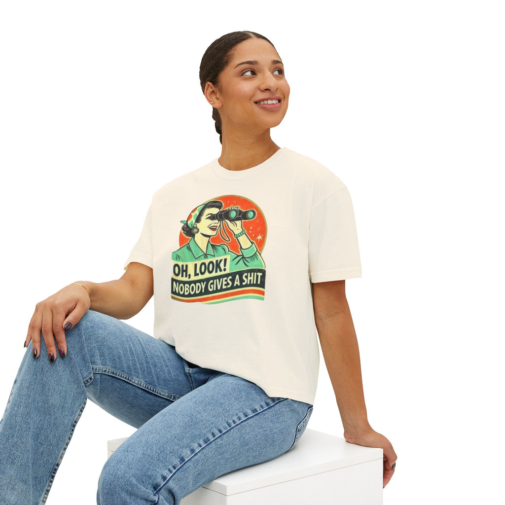 Graphic Tee — "Oh, Look! Nobody Gives a Shit" Retro Binoculars Design