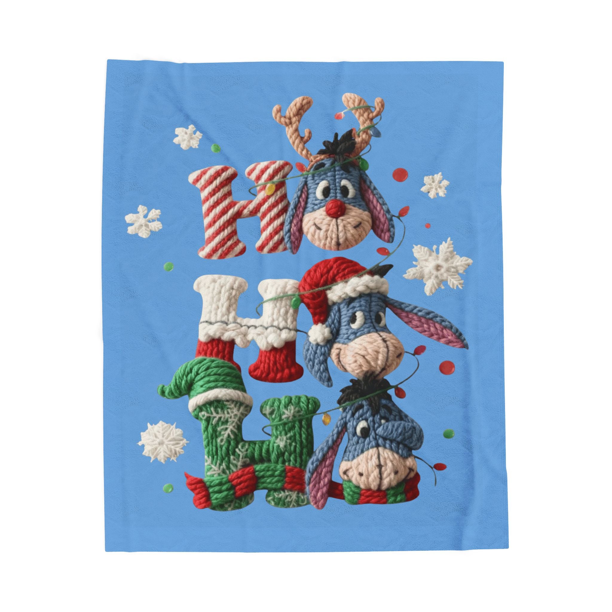 Holiday Eeyore Velveteen Plush Blanket — Cute Christmas Knit-Style Design