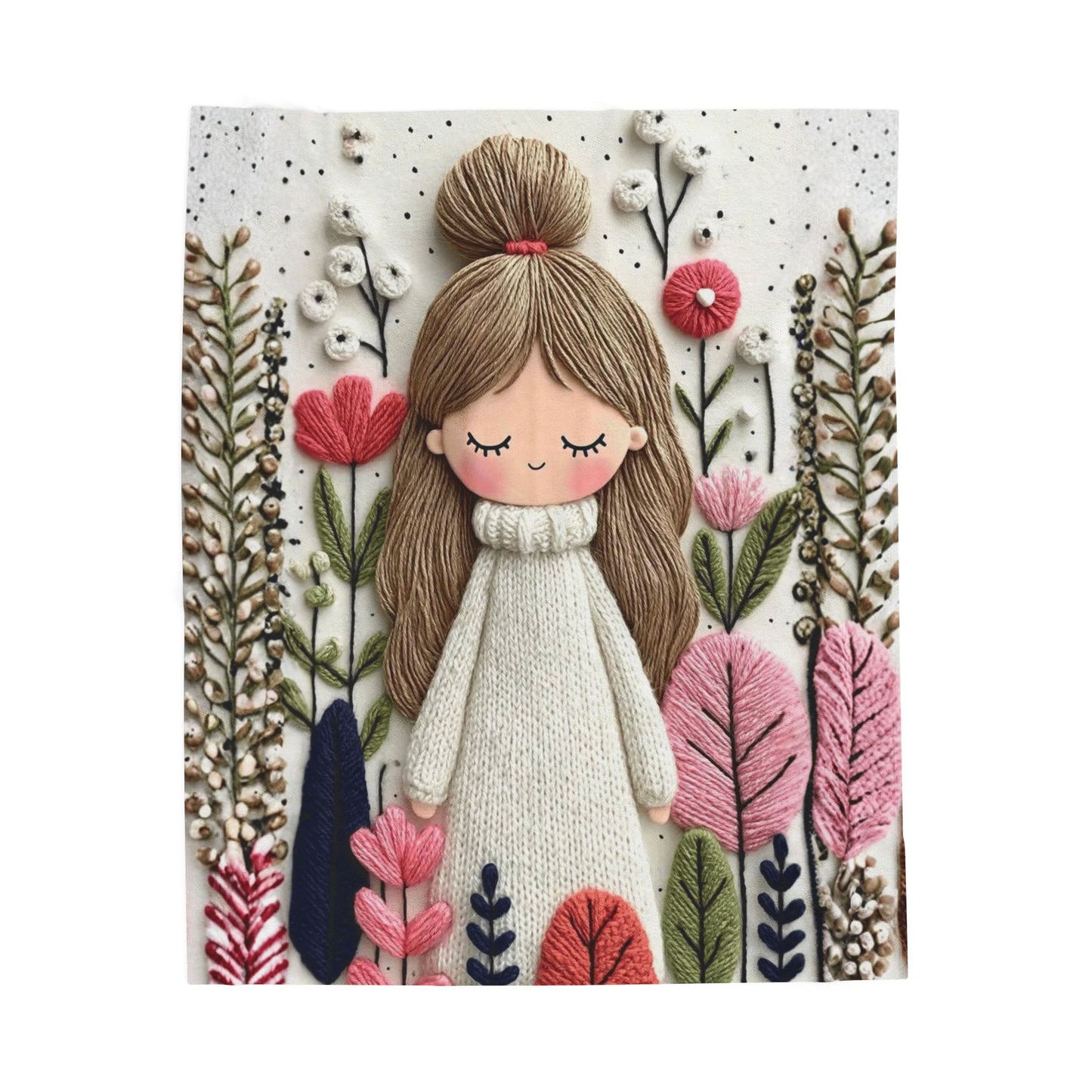 Plush Blanket — Cozy Girl in Floral Meadow Velveteen Throw