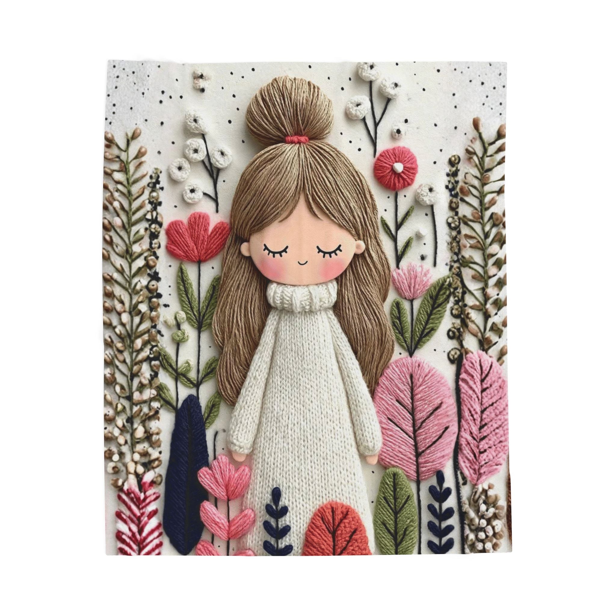 Plush Blanket — Cozy Girl in Floral Meadow Velveteen Throw