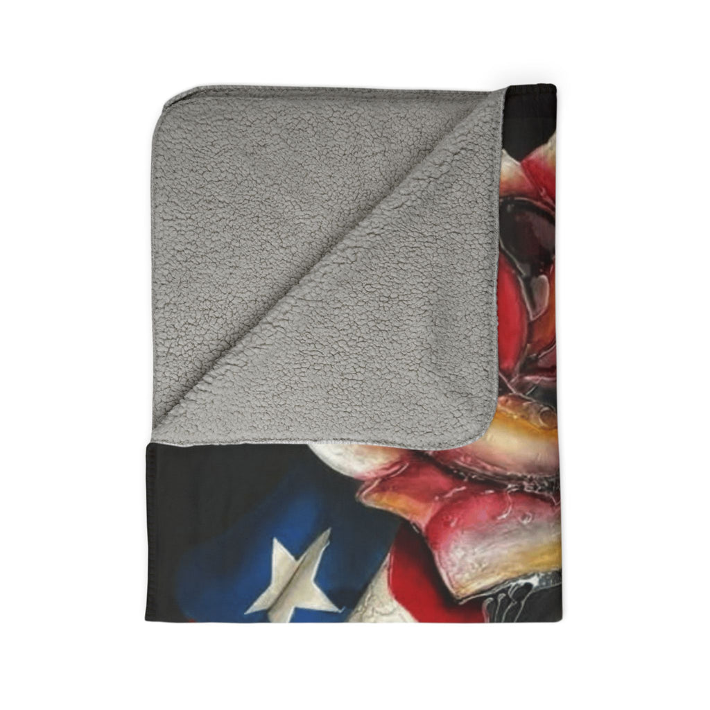Puerto Rico Design Blanket! Patriotic Rose Face Fleece Sherpa Blanket