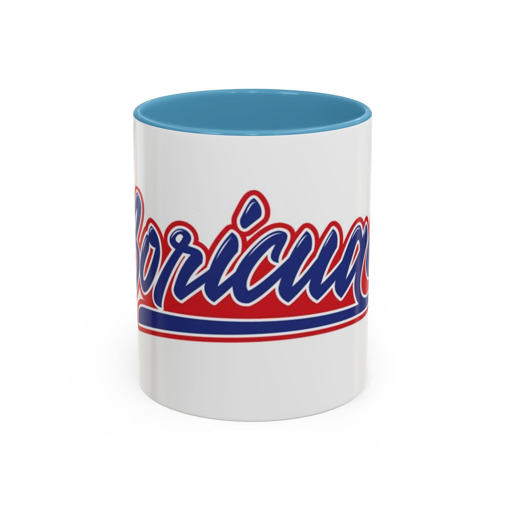 Puerto Rico Script Accent Coffee Mug — Retro Red & Blue 'Boricua' Design (11/15oz)