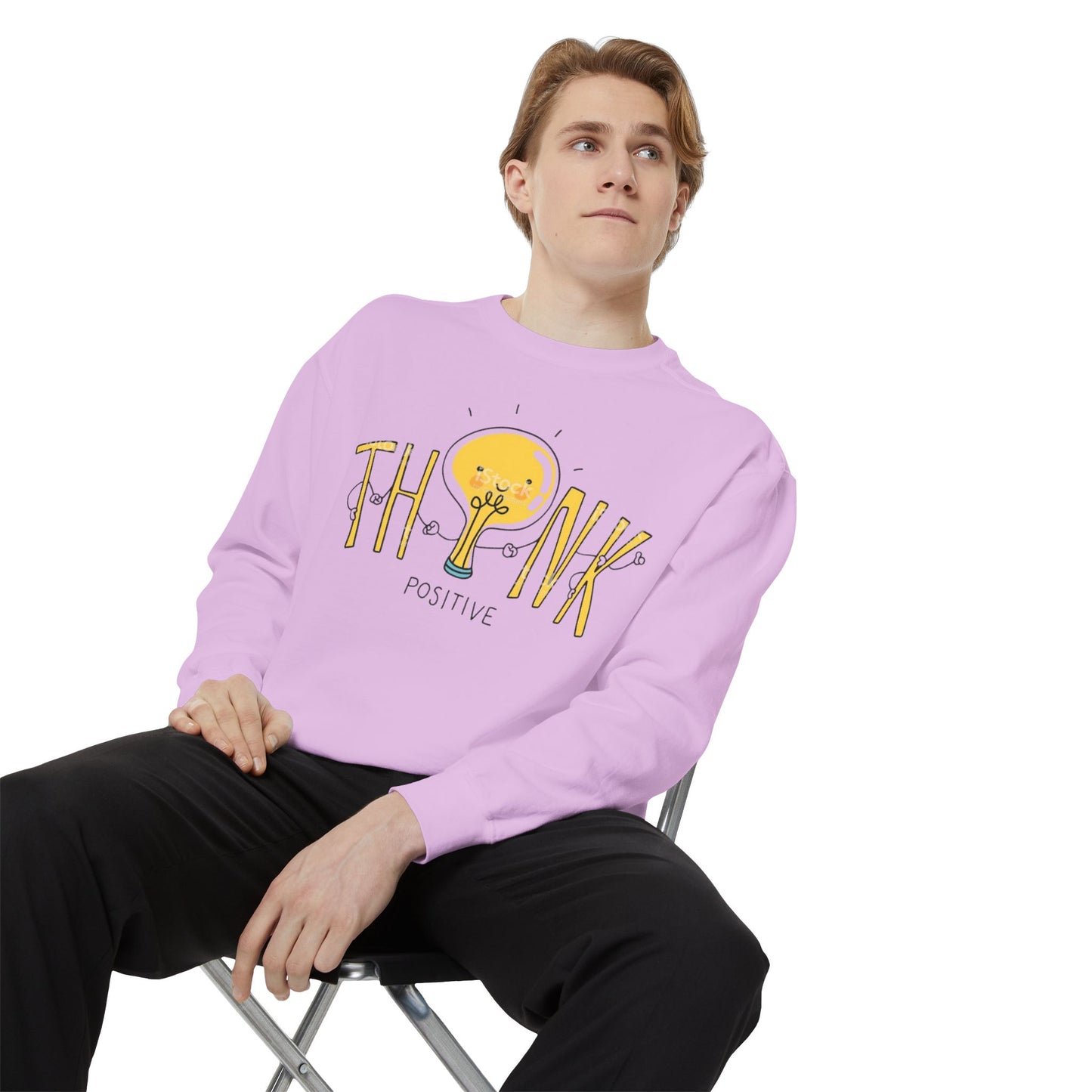 Think Positive Sweatshirt  Cute Lightbulb Graphic Positive Vibes Crewneck