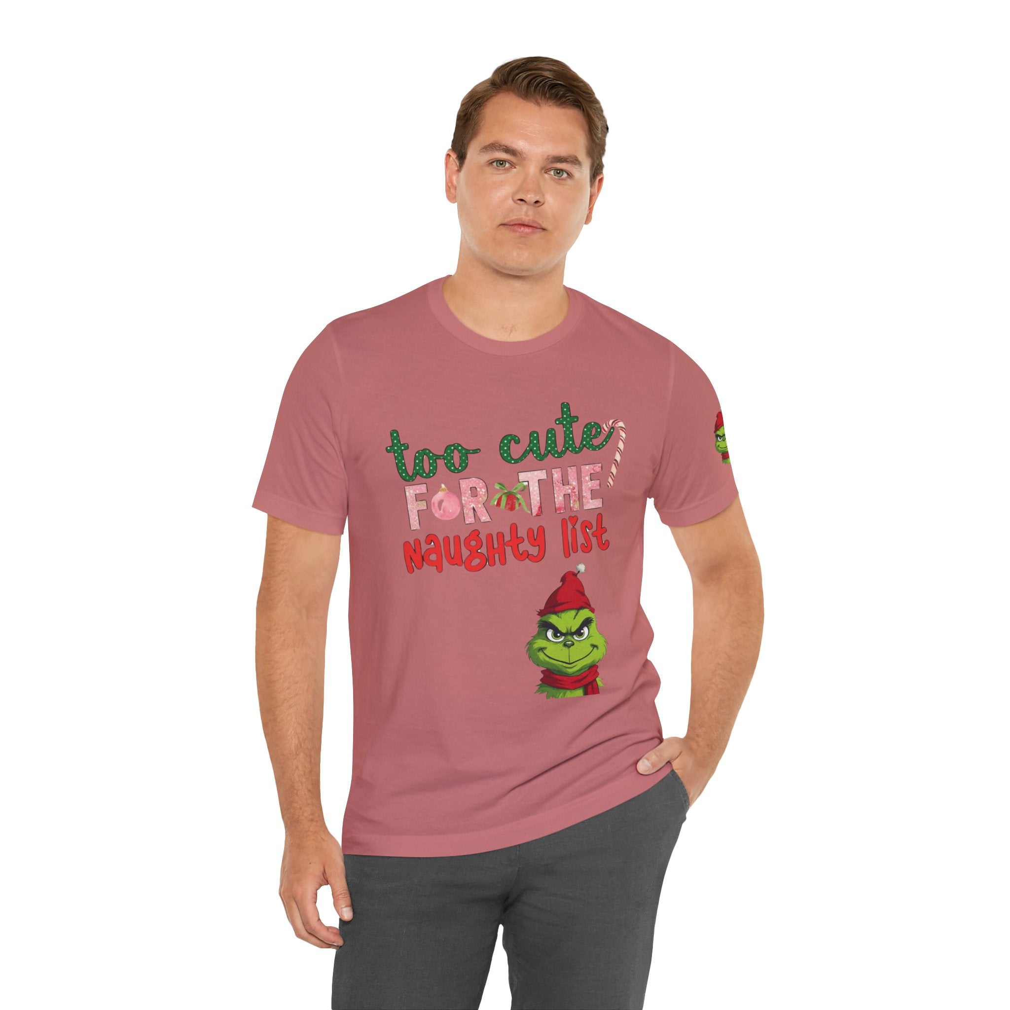 Christmas T-Shirts and Sweatshirts Collection Cute Grinch Holiday Tee 'Too Cute for the Naughty List' Unisex Jersey T-Shirt