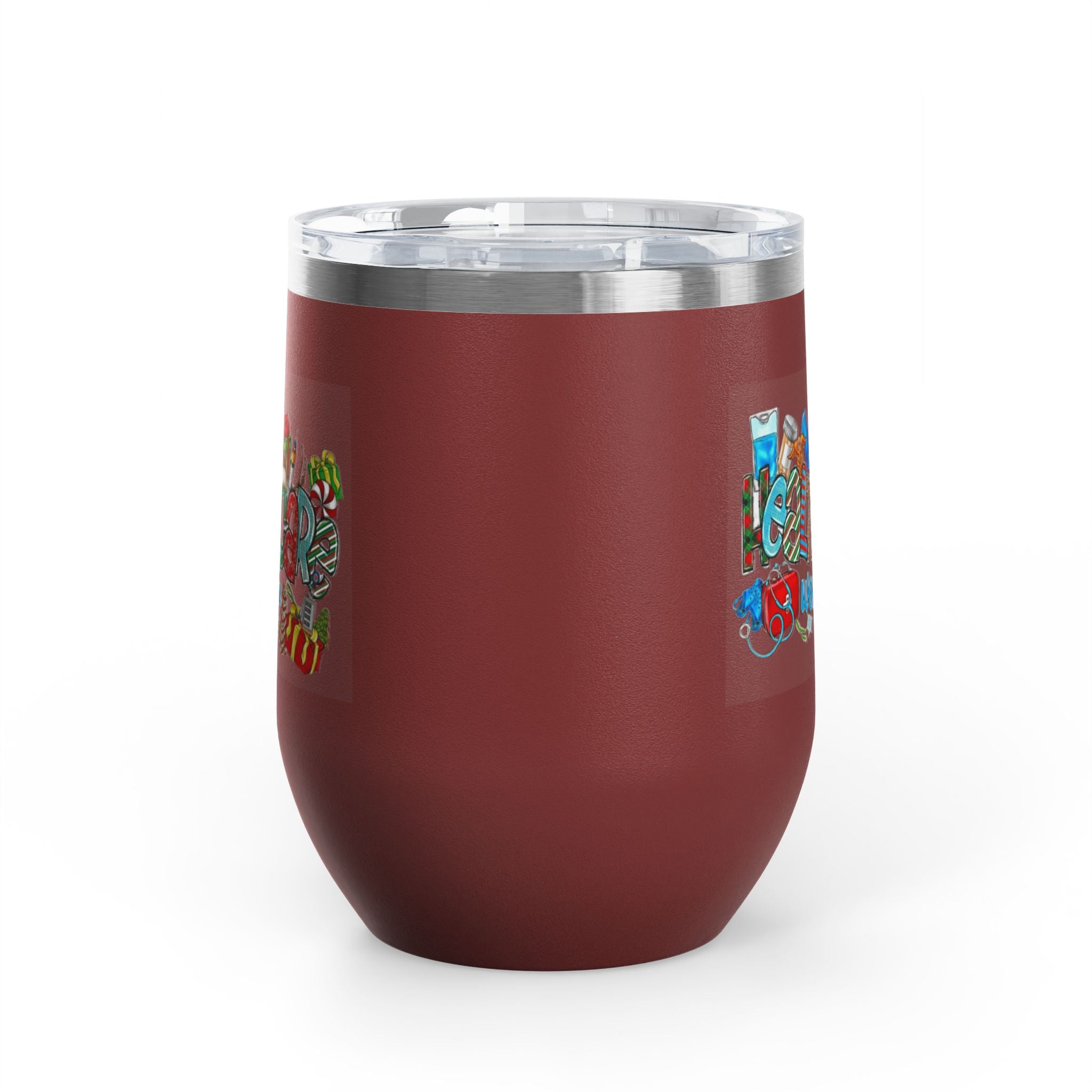 Healthcare Worker 12oz Wine Tumbler — Colorful Holiday Medical Staff Gift Medical Christmas Mug