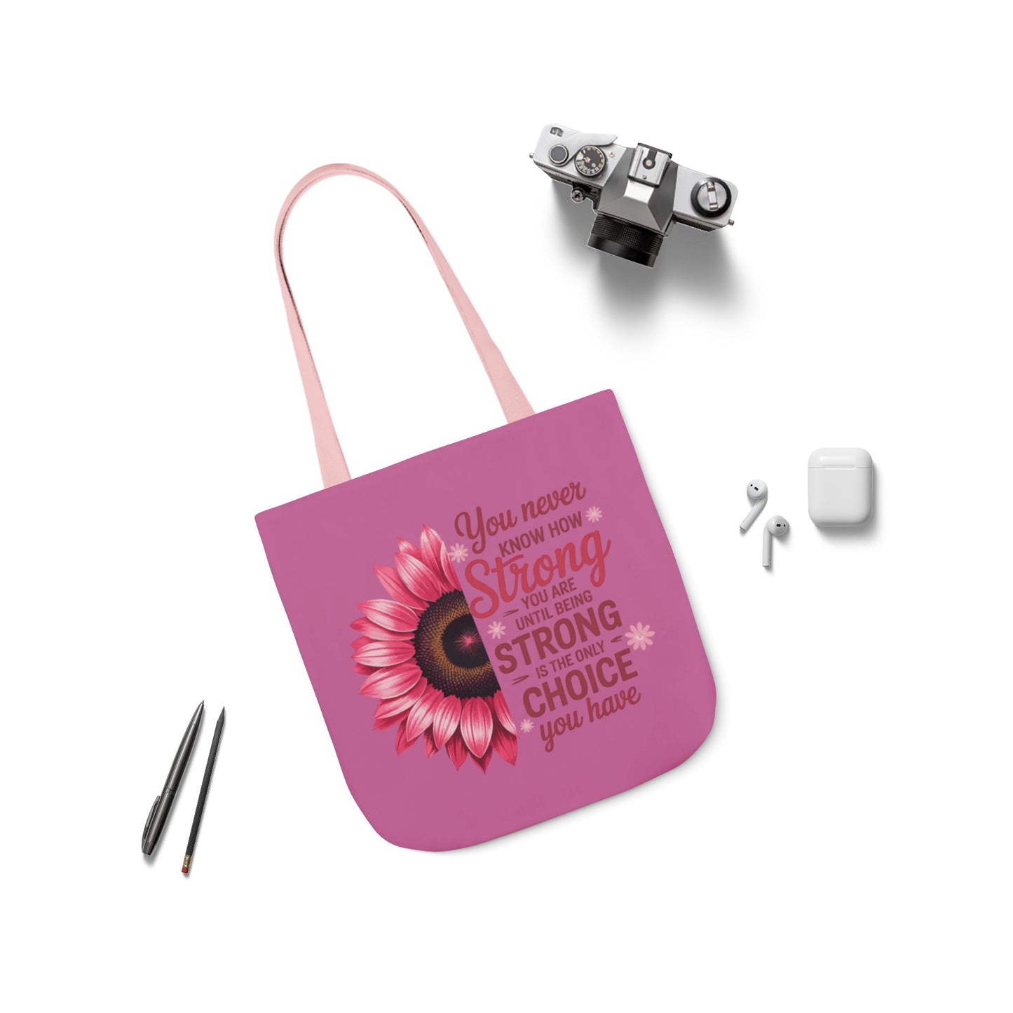 Cancer Survivor Hope Collection Inspirational Canvas Tote Bag with Floral Design