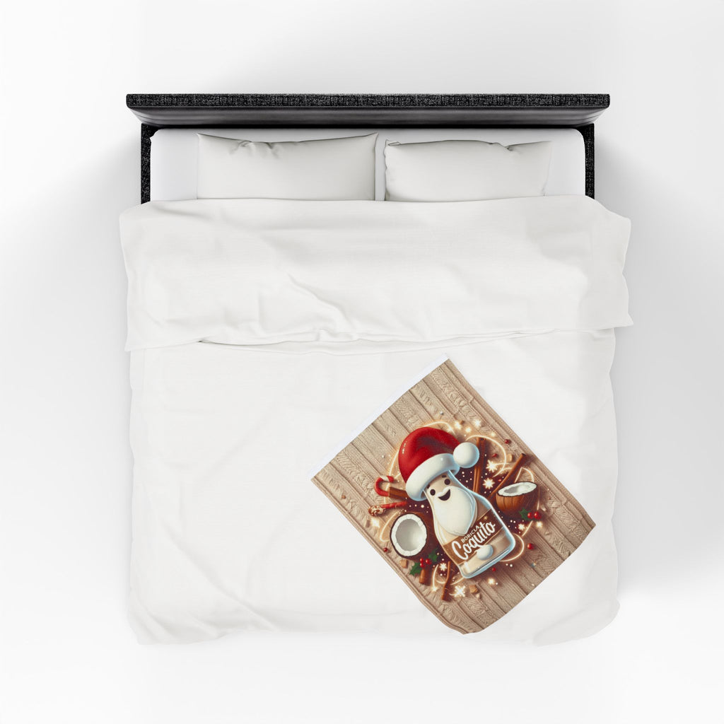 Coquito Santa Velveteen Plush Blanket Holiday Puerto Rican Coquito Design