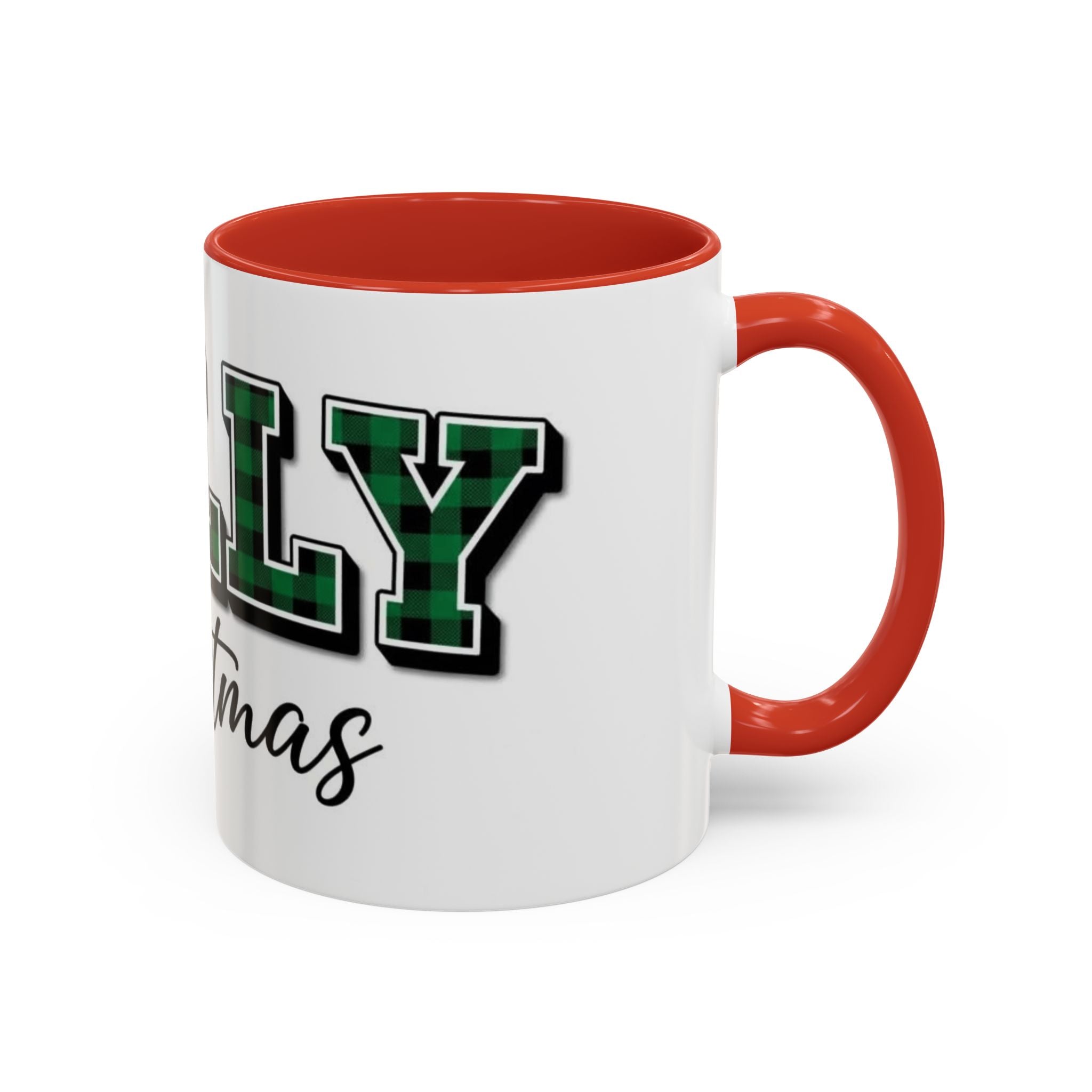 Holly Christmas Accent Coffee Mug — Green Plaid Holiday Gift (11/15oz)