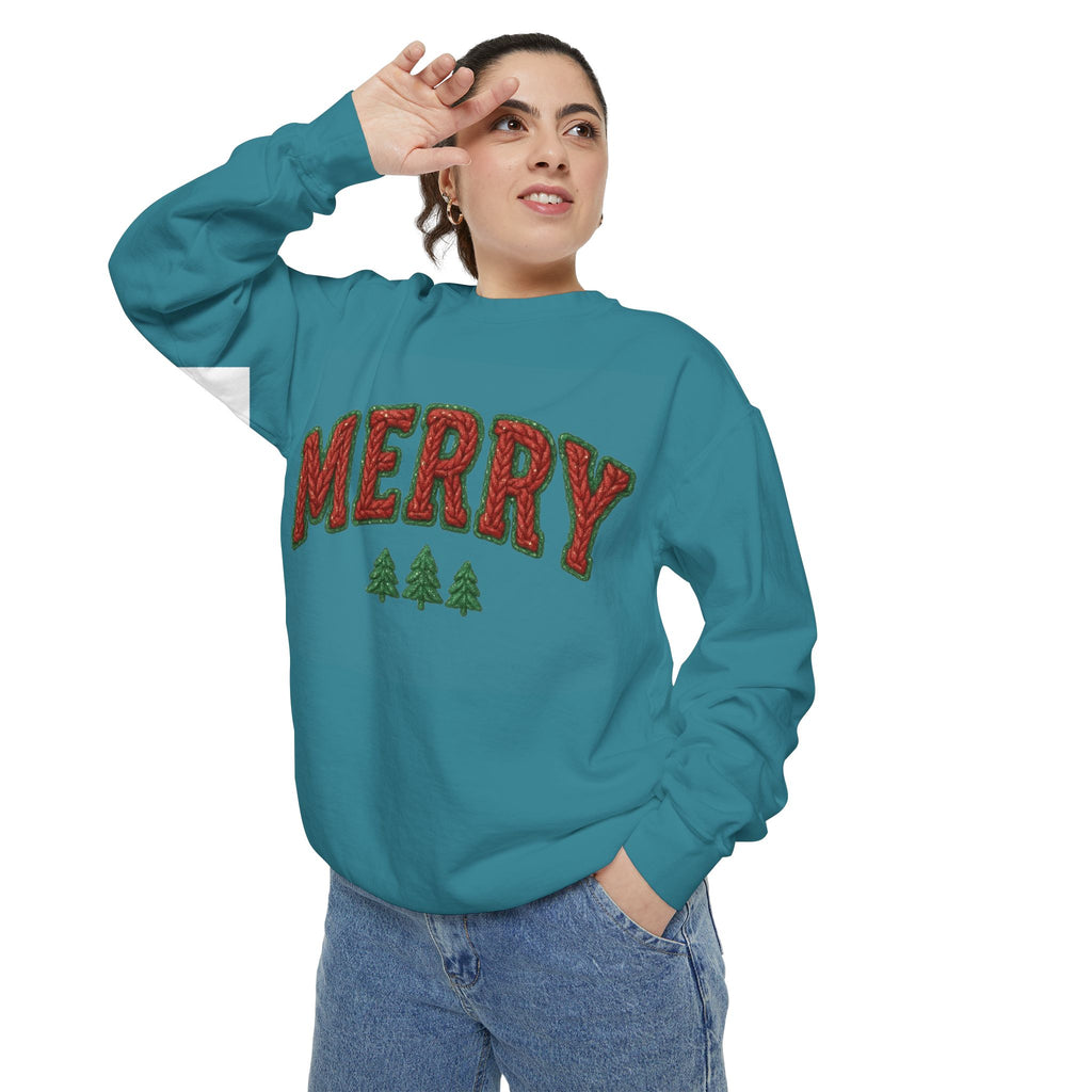 Merry Holiday Sweatshirt — Cozy Christmas Pullover with Tree Graphics Festive Holiday Designs
