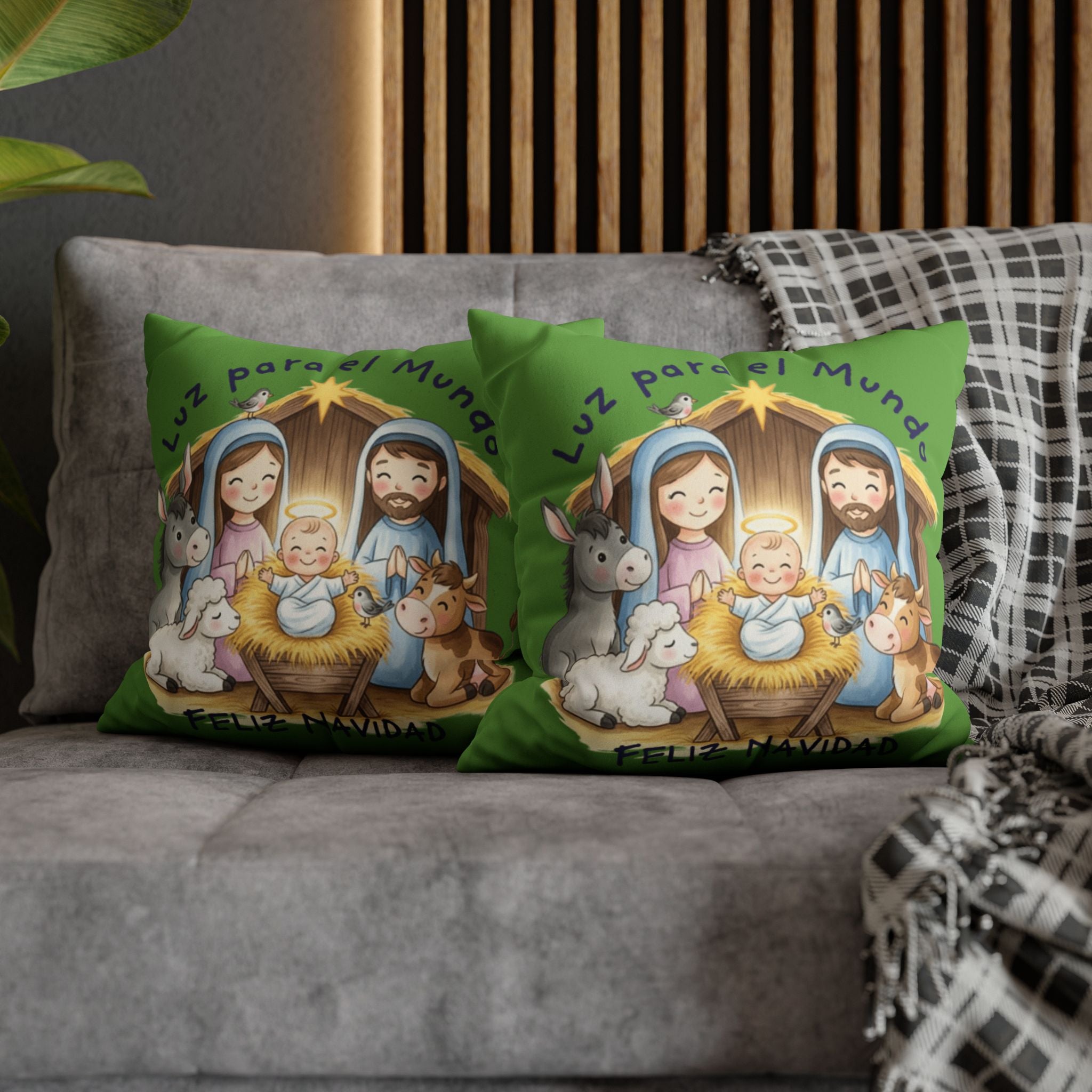 Nativity Pillowcase - "Luz para el Mundo" Feliz Navidad Christmas Throw Cover Puerto Rico Culture Pillow