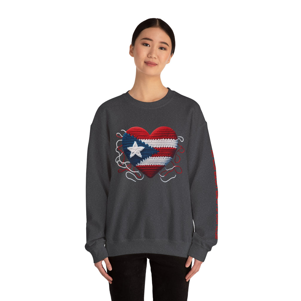 Puerto Rico Heart Crewneck Sweatshirt  Puerto Rican Flag Heart Knit Design