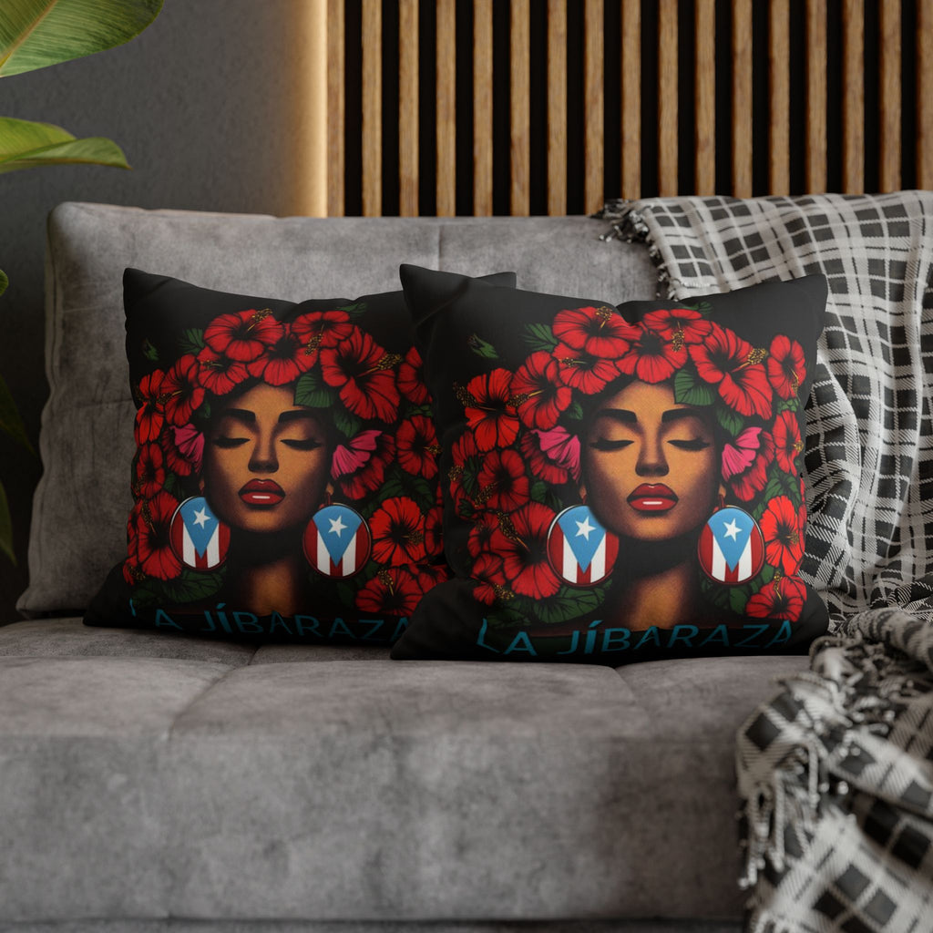 La Jíbara Pillowcase – Puerto Rican Floral Hair Art Square Pillow  Puerto Rico Culture Pillow