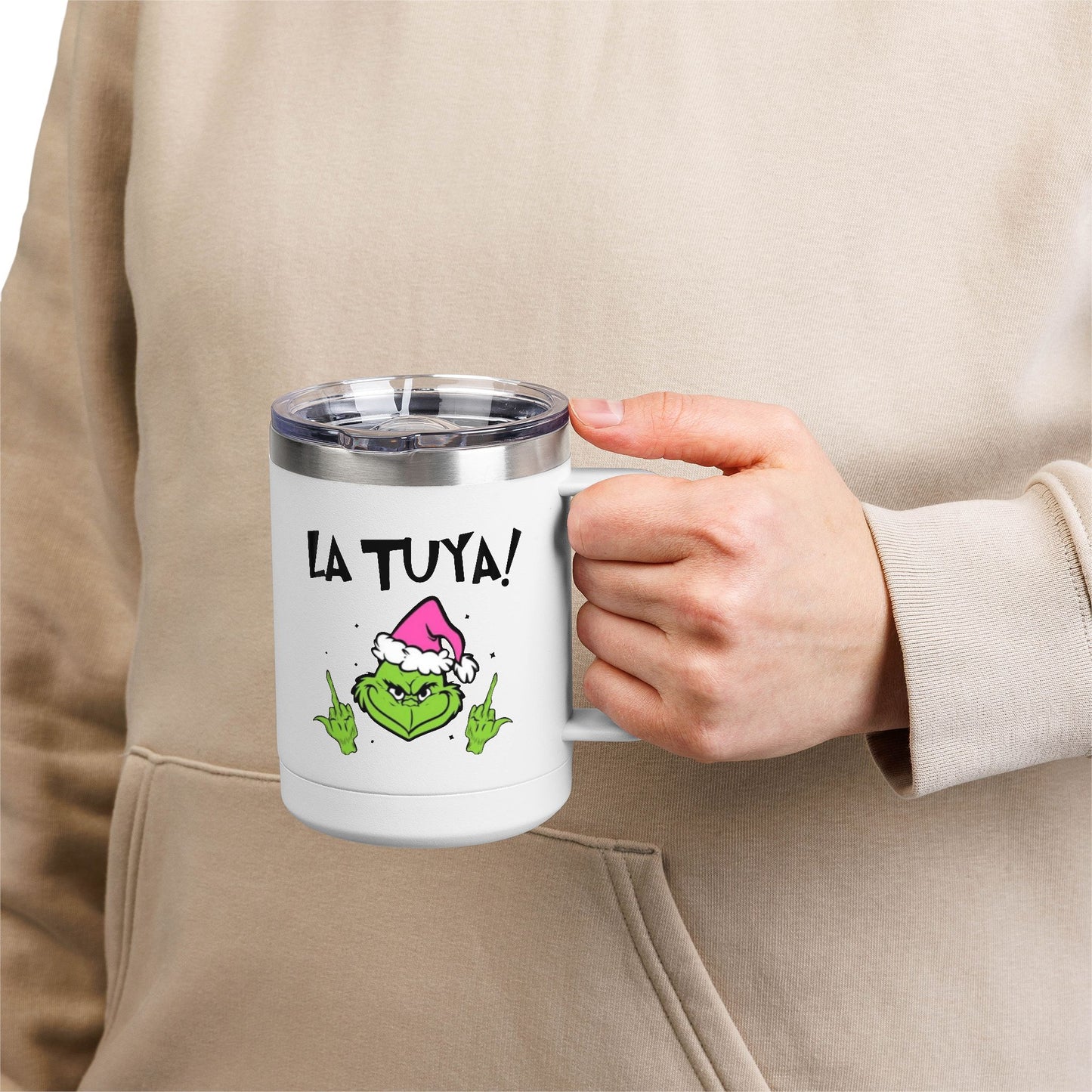 Holiday Grinch Coffee Mug Tumbler - 15oz Vaso / Taza de Acero Inoxidable – Diseño Navideño