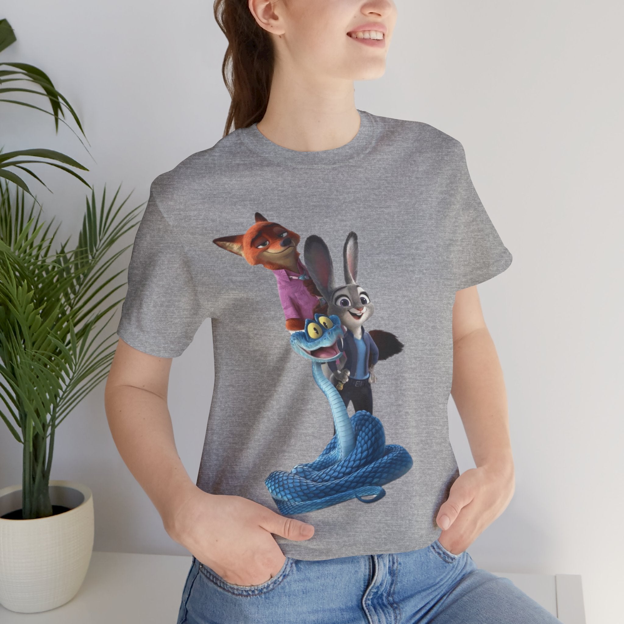 Animated Character Tee — Cute Fox & Bunny Stack Graphic T-Shirt  cartoon-style Christmas artwork