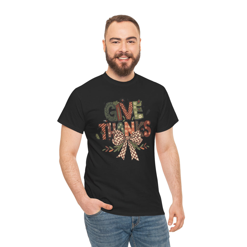 Give Thanks Tee Thanksgiving Graphic T-Shirt with Rustic Bow Design