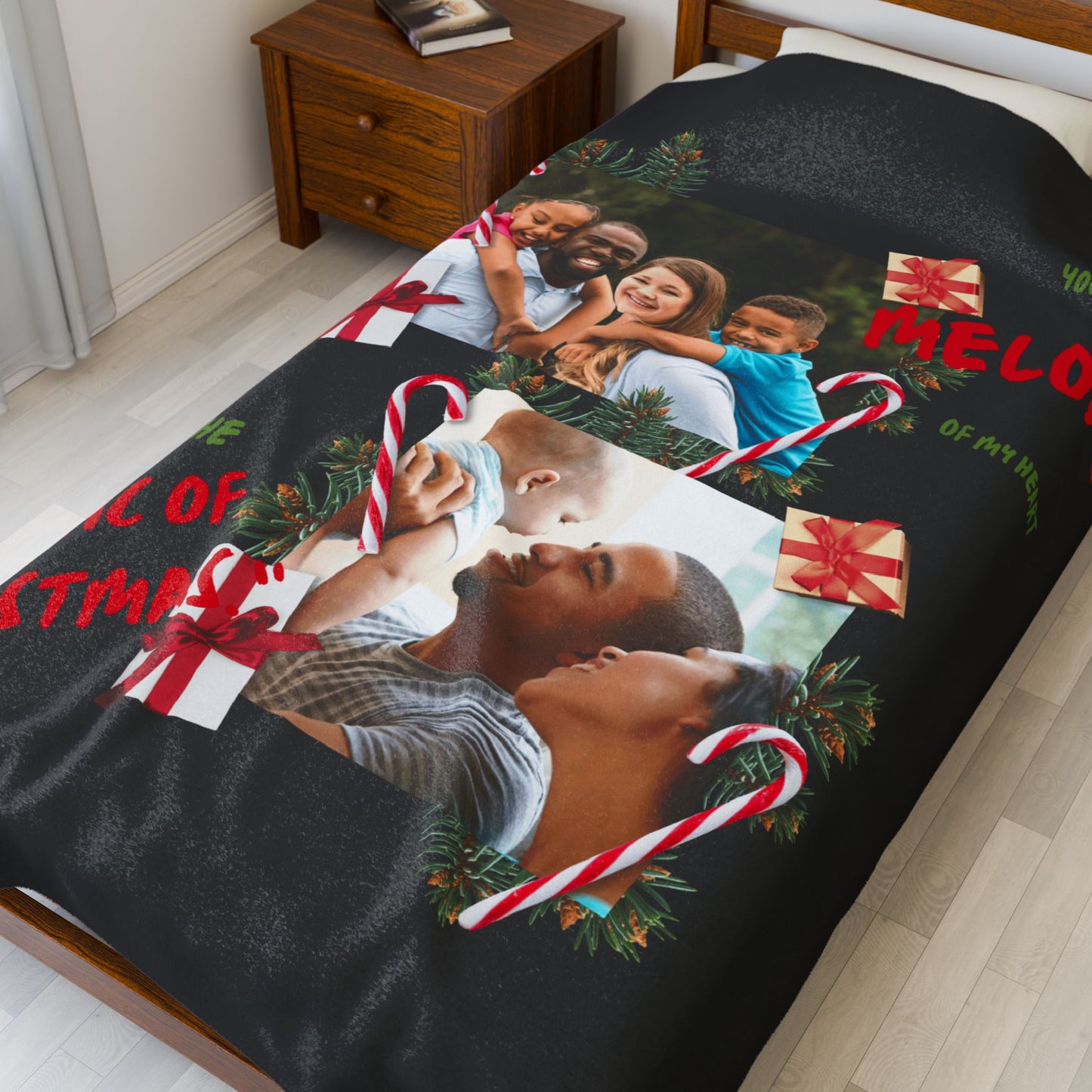 Personalized Christmas Photo Plush Blanket  “You Are the Melody of My Heart” Holiday Throw