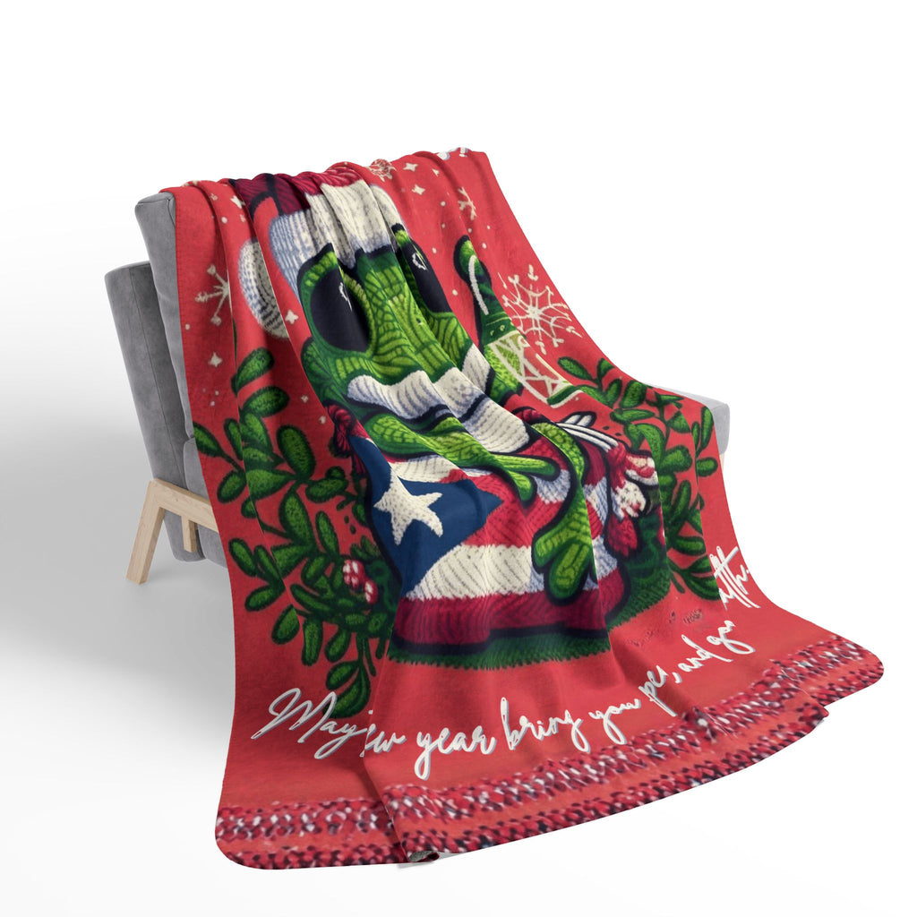 Puerto Rico Design Blanket Christmas Frog Sherpa Blanket – Holiday Cozy Throw with 'Wishing You a Joyful Christmas' Design