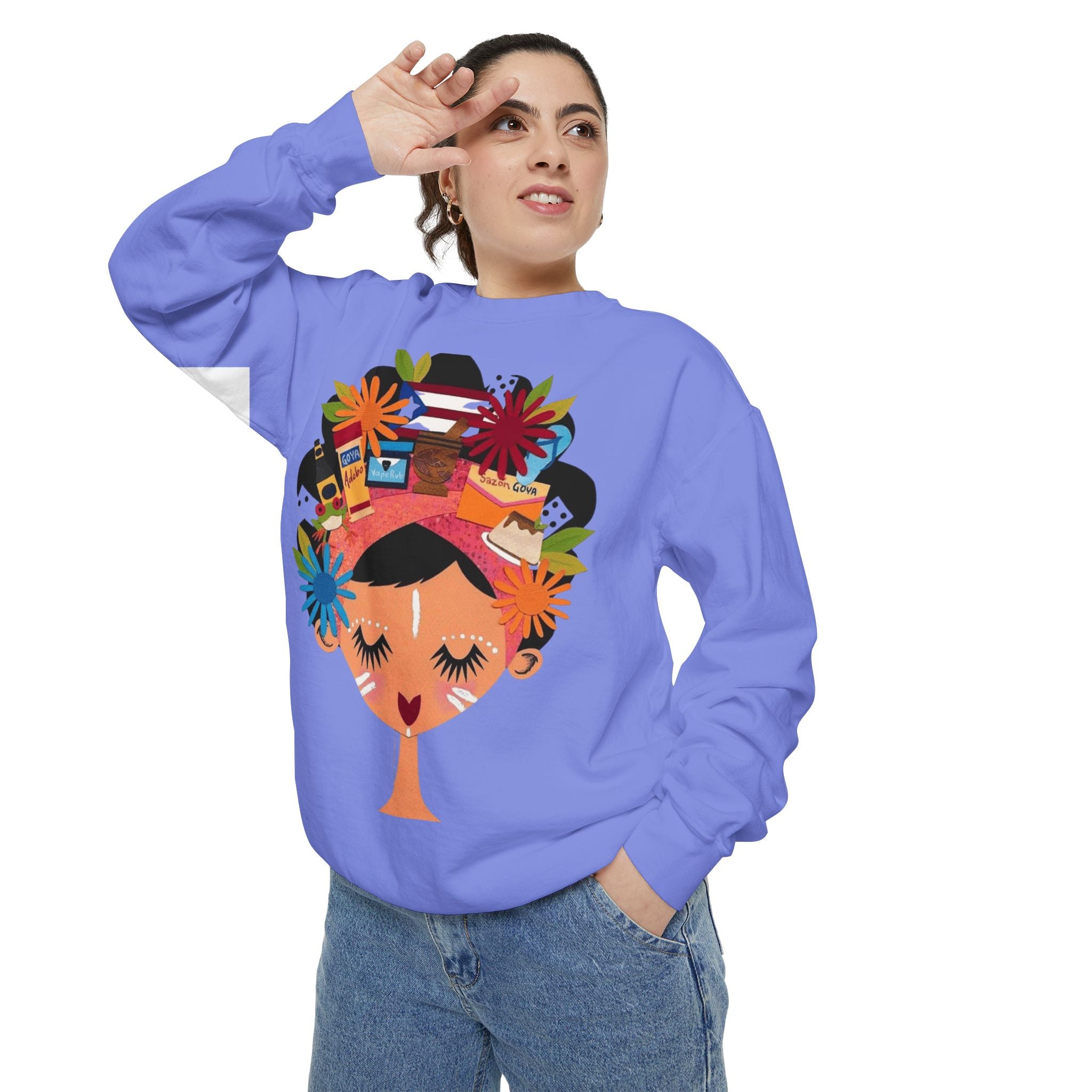 Floral Fiesta Sweatshirt — Colorful Tropical Woman Graphic Puerto Rico Navidades