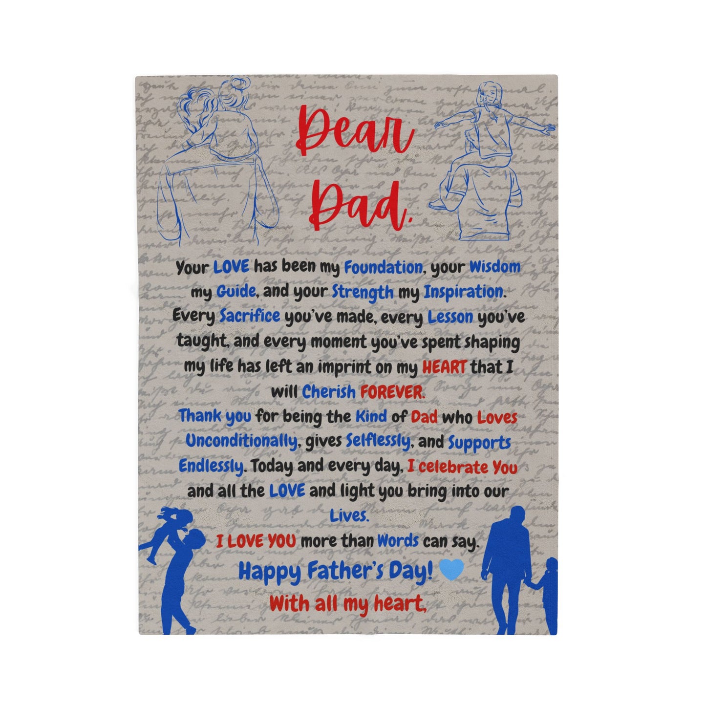 Father's Day Velveteen Plush Blanket with Quote, Unique Designs, Cozy Gift for Dad, Warm Throw, Bedspread