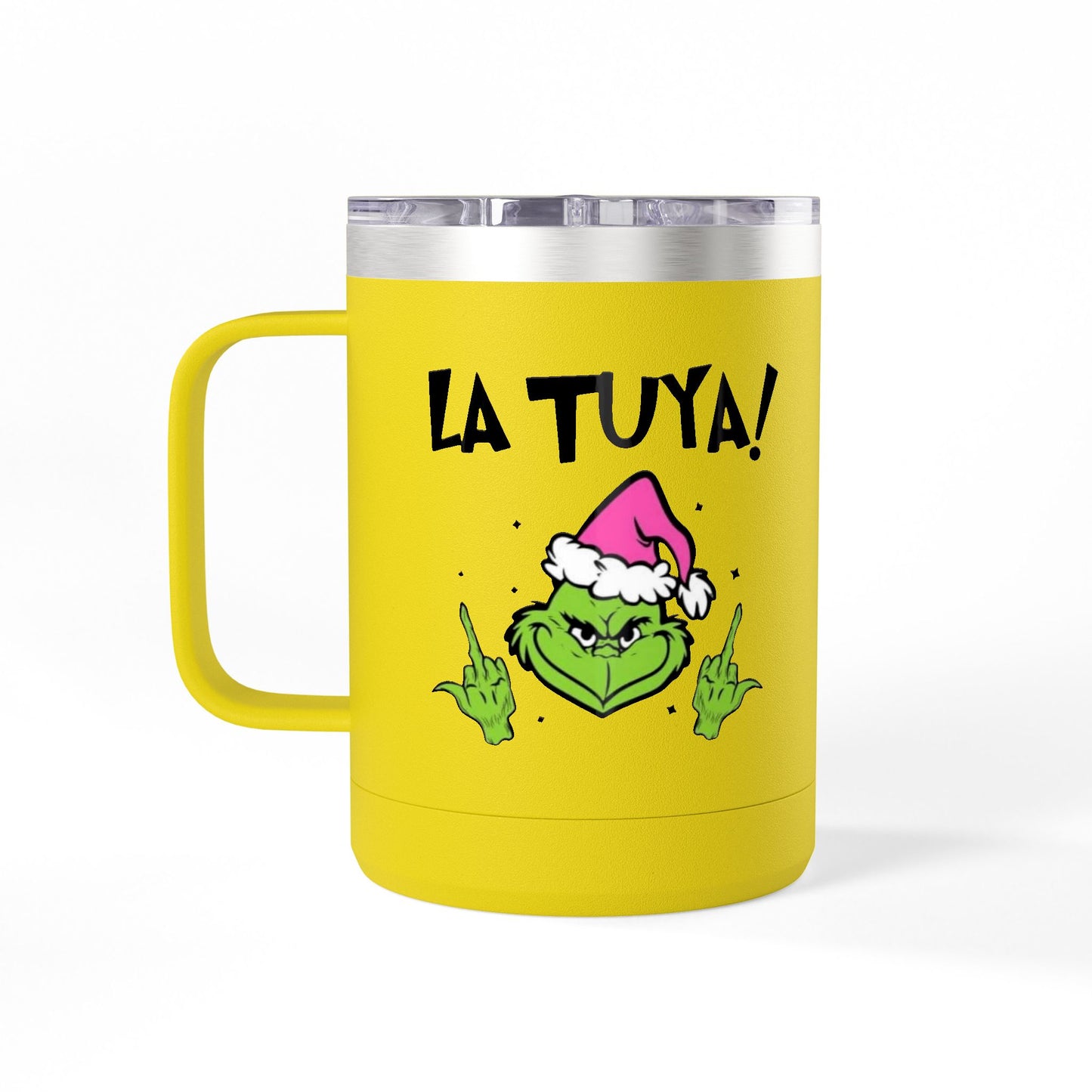 Holiday Grinch Coffee Mug Tumbler - 15oz Vaso / Taza de Acero Inoxidable – Diseño Navideño