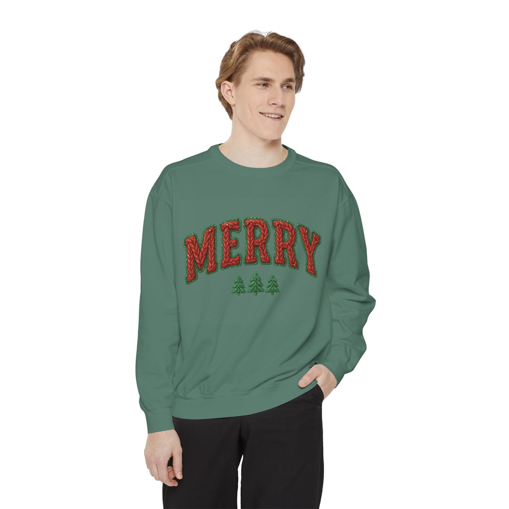 Merry Holiday Sweatshirt — Cozy Christmas Pullover with Tree Graphics Festive Holiday Designs