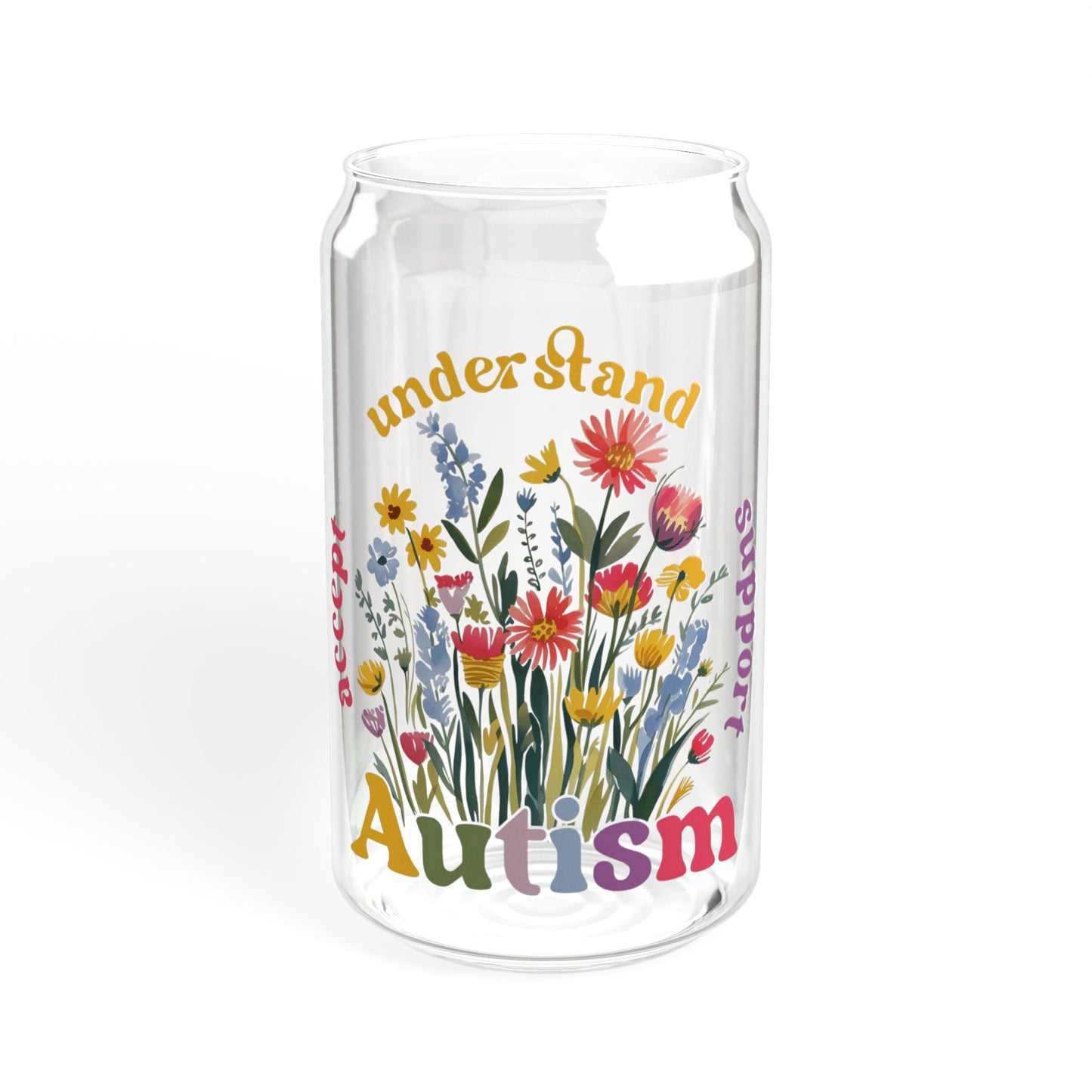 Autism Awareness & Pride Collection Floral Autism Awareness Sipper Glass - 16oz with Bamboo Lid