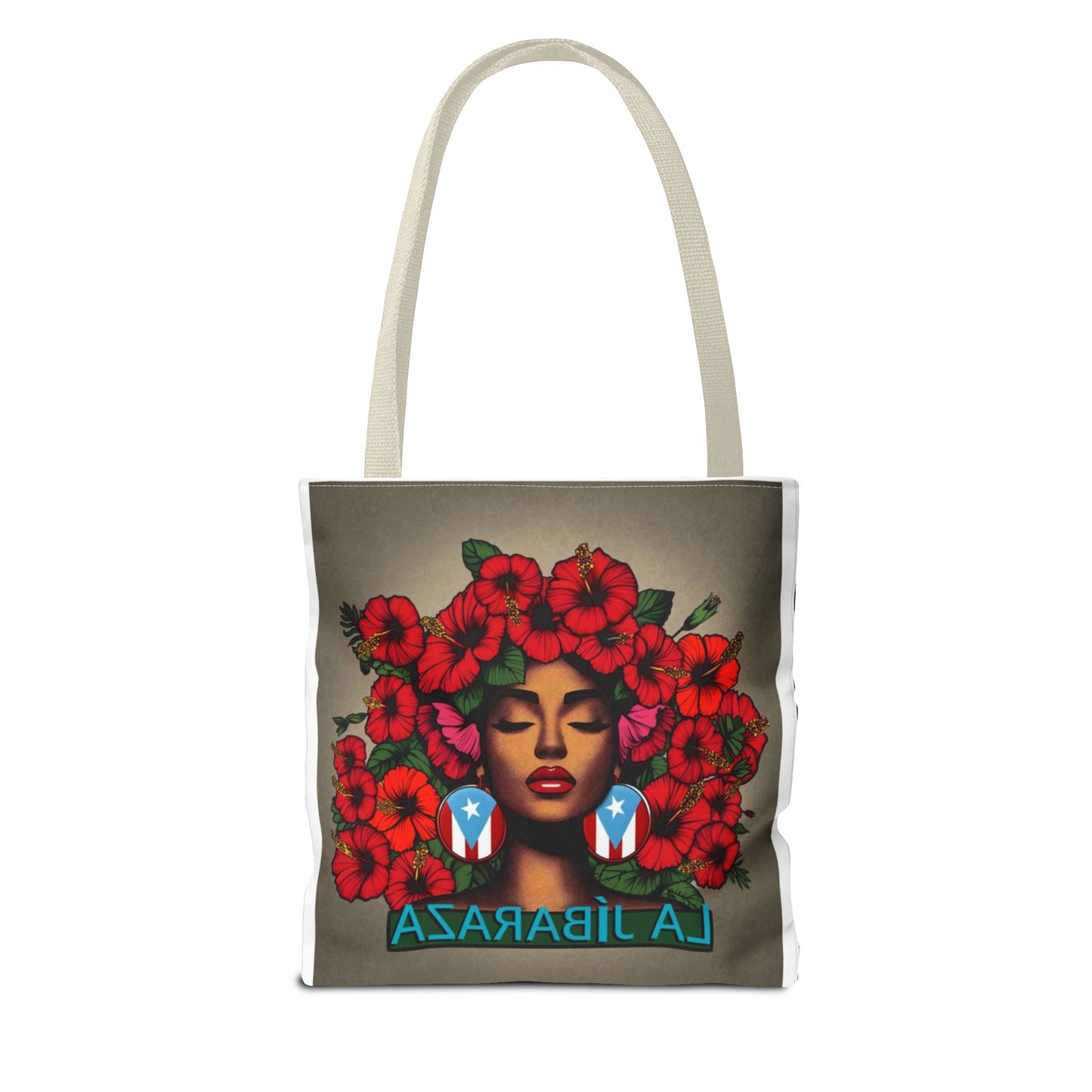 La Jíbara Tote Bag — Puerto Rican Floral Portrait Canvas Tote Puerto Rico Christmas Tote