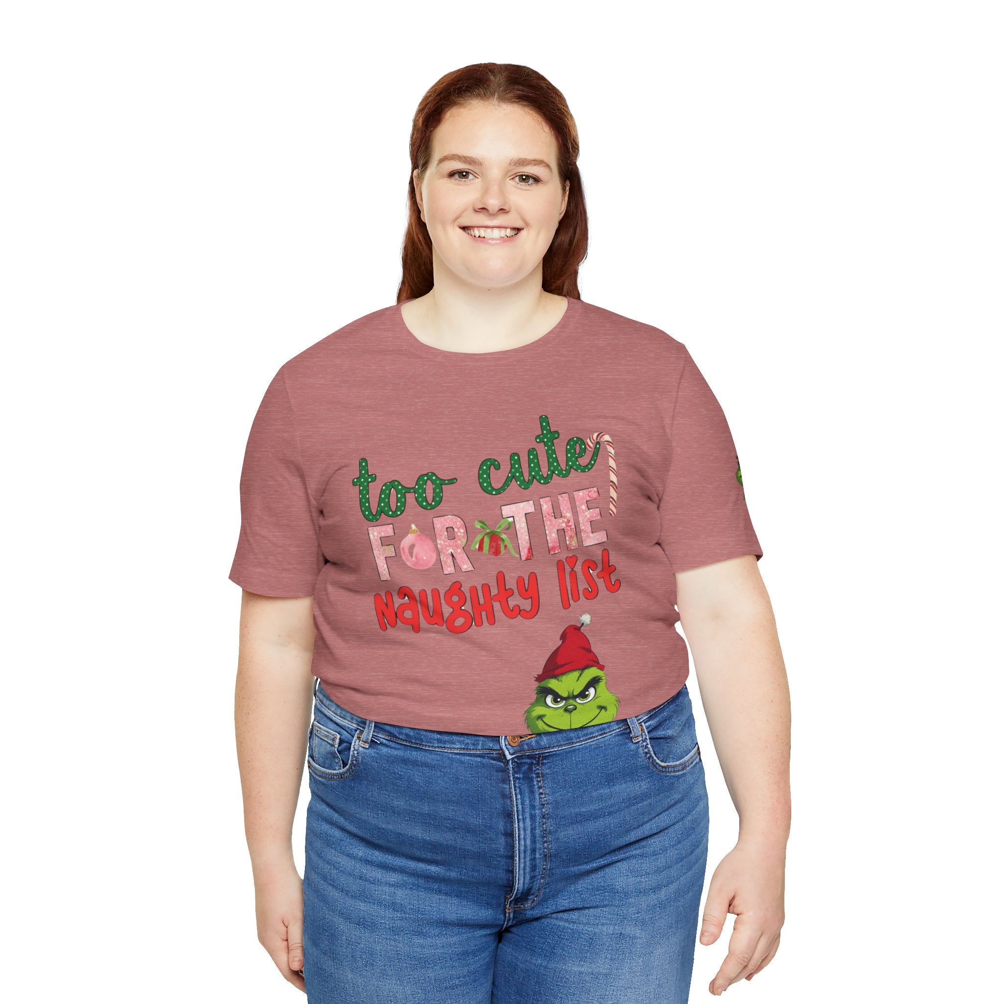Christmas T-Shirts and Sweatshirts Collection Cute Grinch Holiday Tee 'Too Cute for the Naughty List' Unisex Jersey T-Shirt