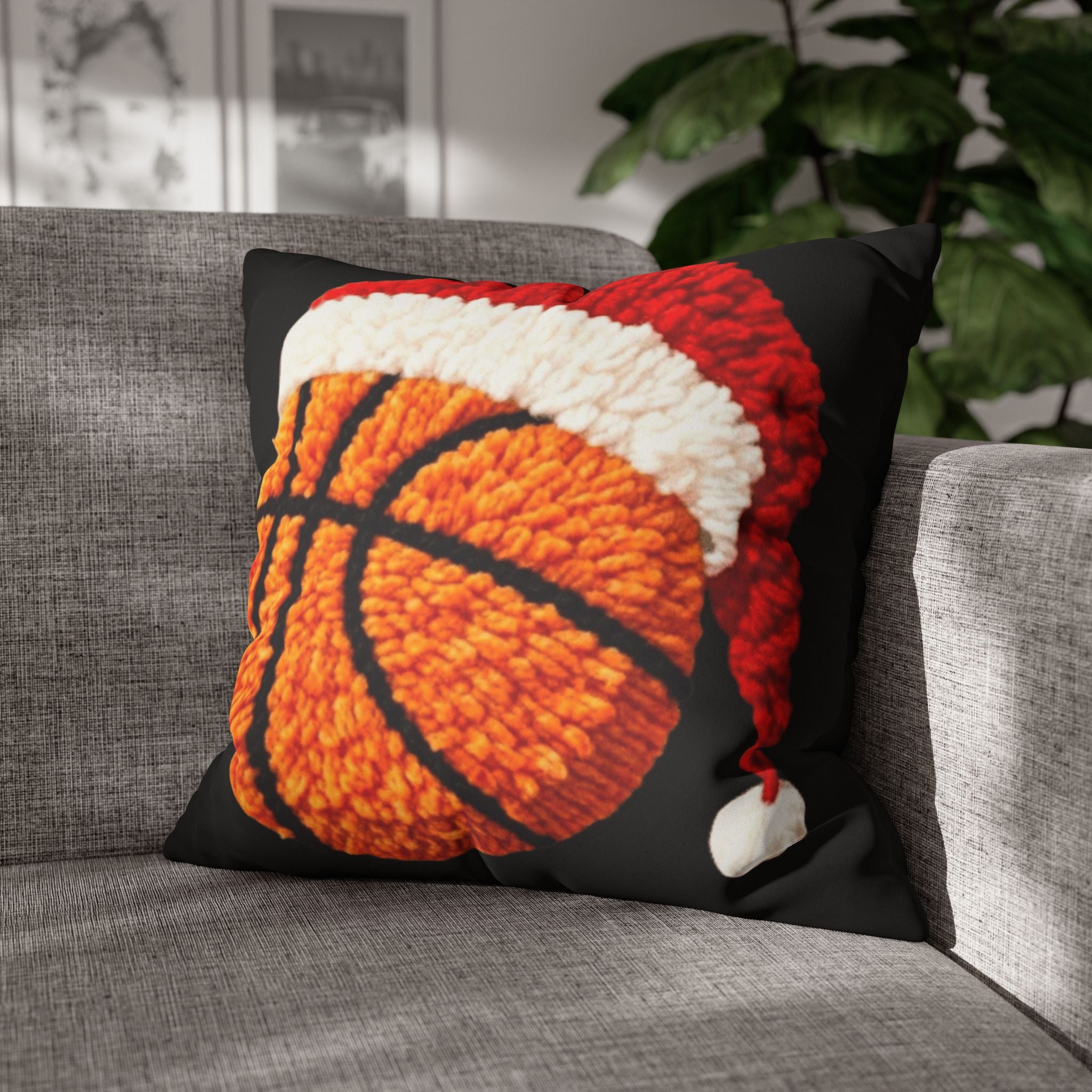 Basketball Christmas Pillowcase — Faux Suede Square Throw Pillow Cover