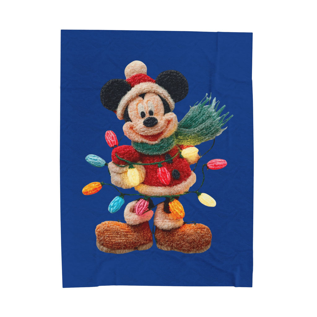 Mickey Mouse Holiday Velveteen Plush Blanket — Festive Lights & Scarf Cozy Throw