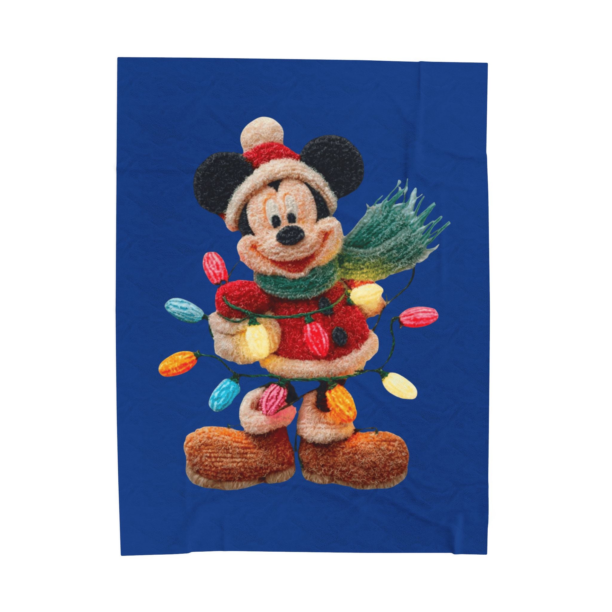 Mickey Mouse Holiday Velveteen Plush Blanket — Festive Lights & Scarf Cozy Throw