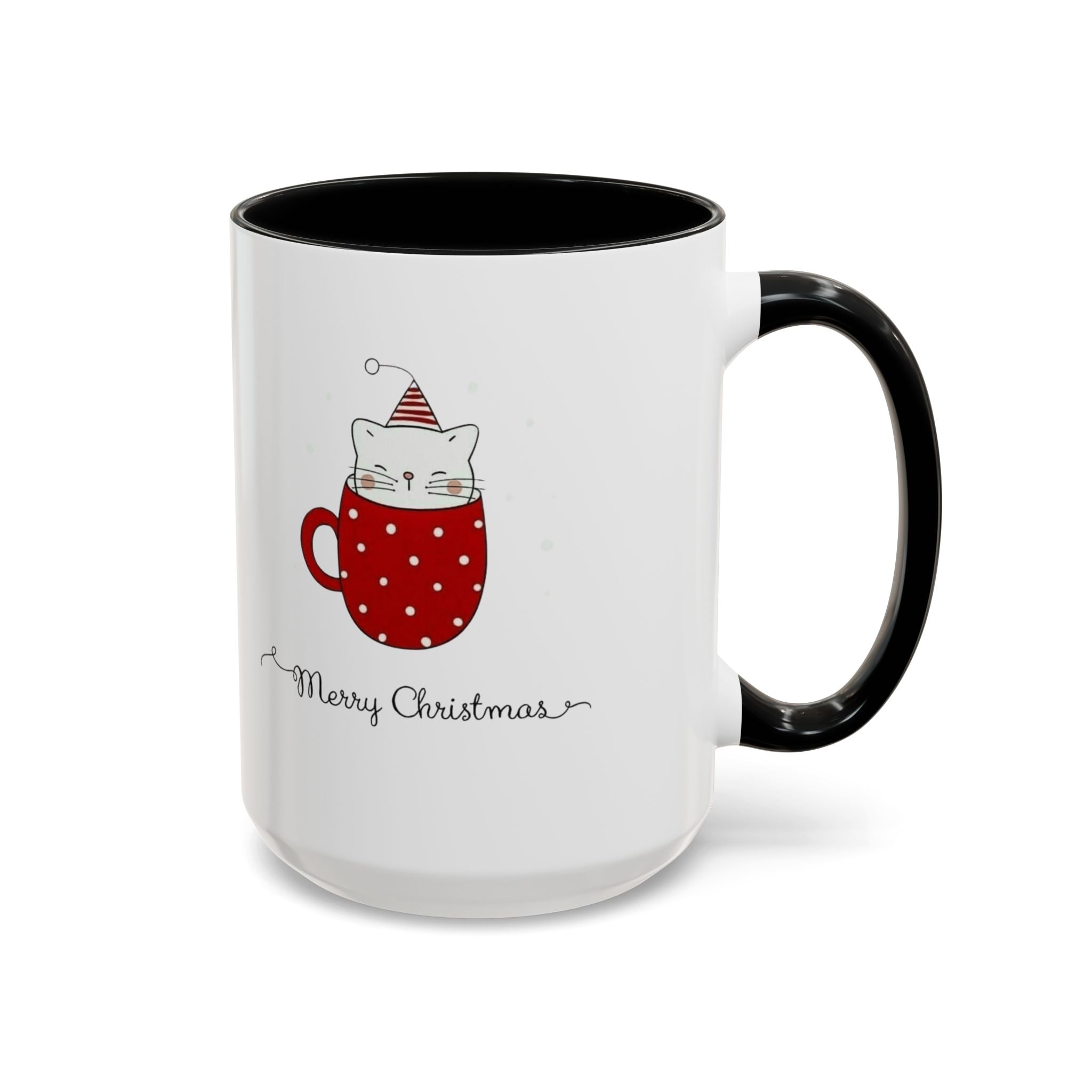 Christmas Cat Accent Mug "Merry Christmas" Polka Dot Holiday Coffee Cup Christmas Mugs Collection!