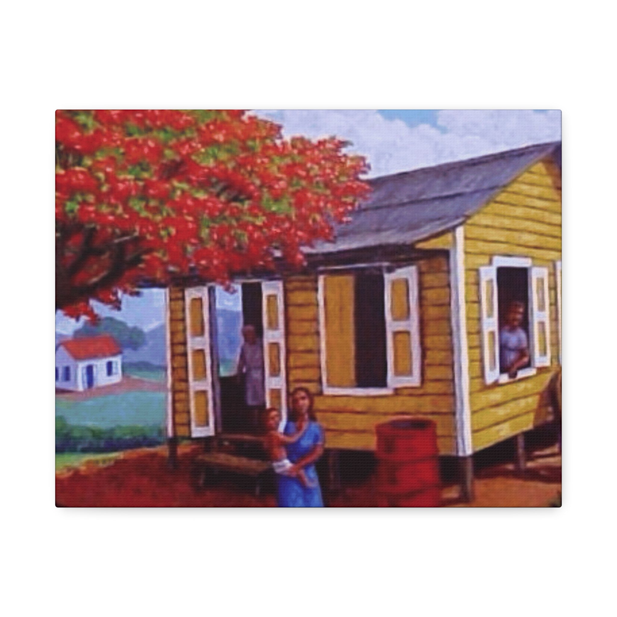 The Soul of Puerto RicoCaribbean Cottage Stretched Canvas  Tropical Village Scene Wall Art