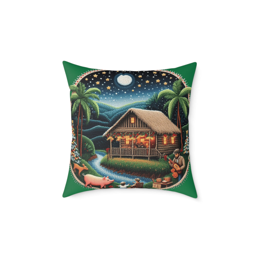 Island Night Cottage Pillow  Tropical Moonlit Cabin Throw Pillow Puerto Rico Culture Pillow