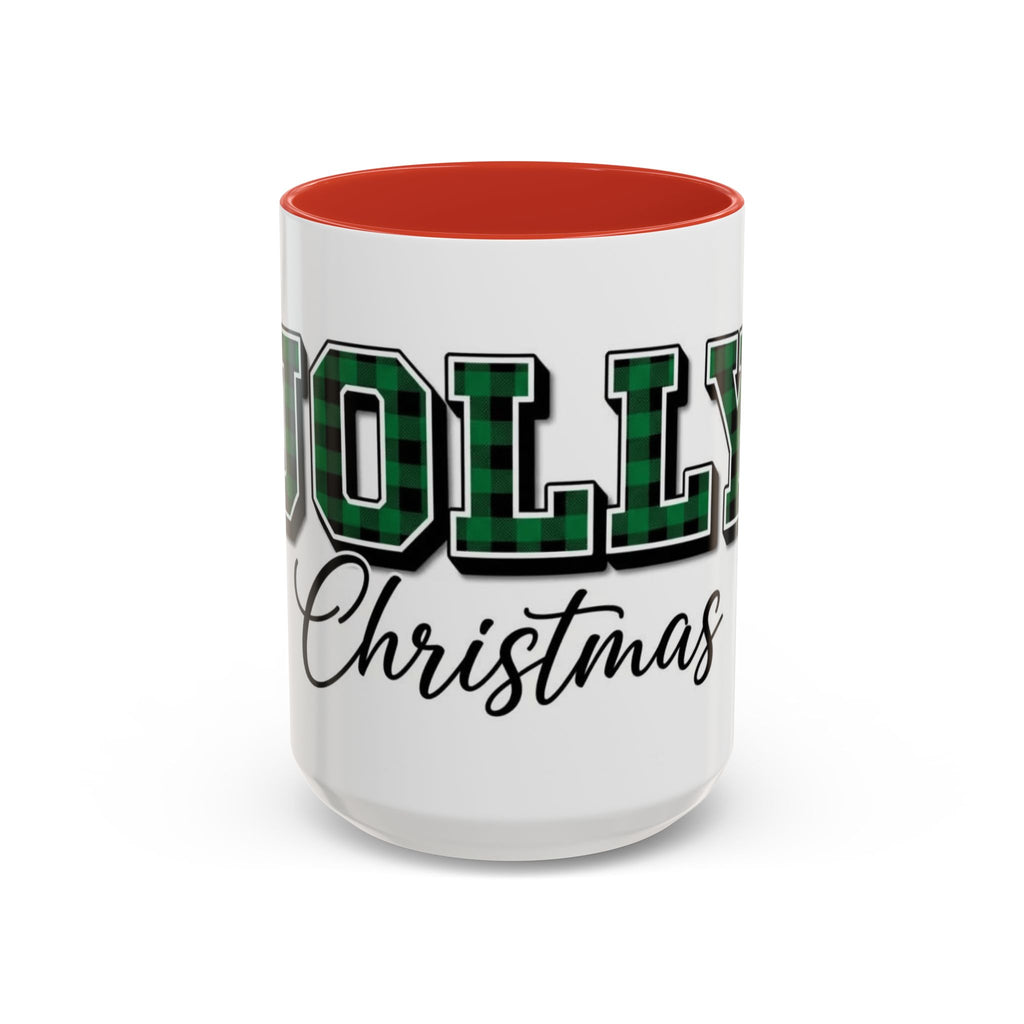 Holly Christmas Accent Coffee Mug — Green Plaid Holiday Gift (11/15oz)