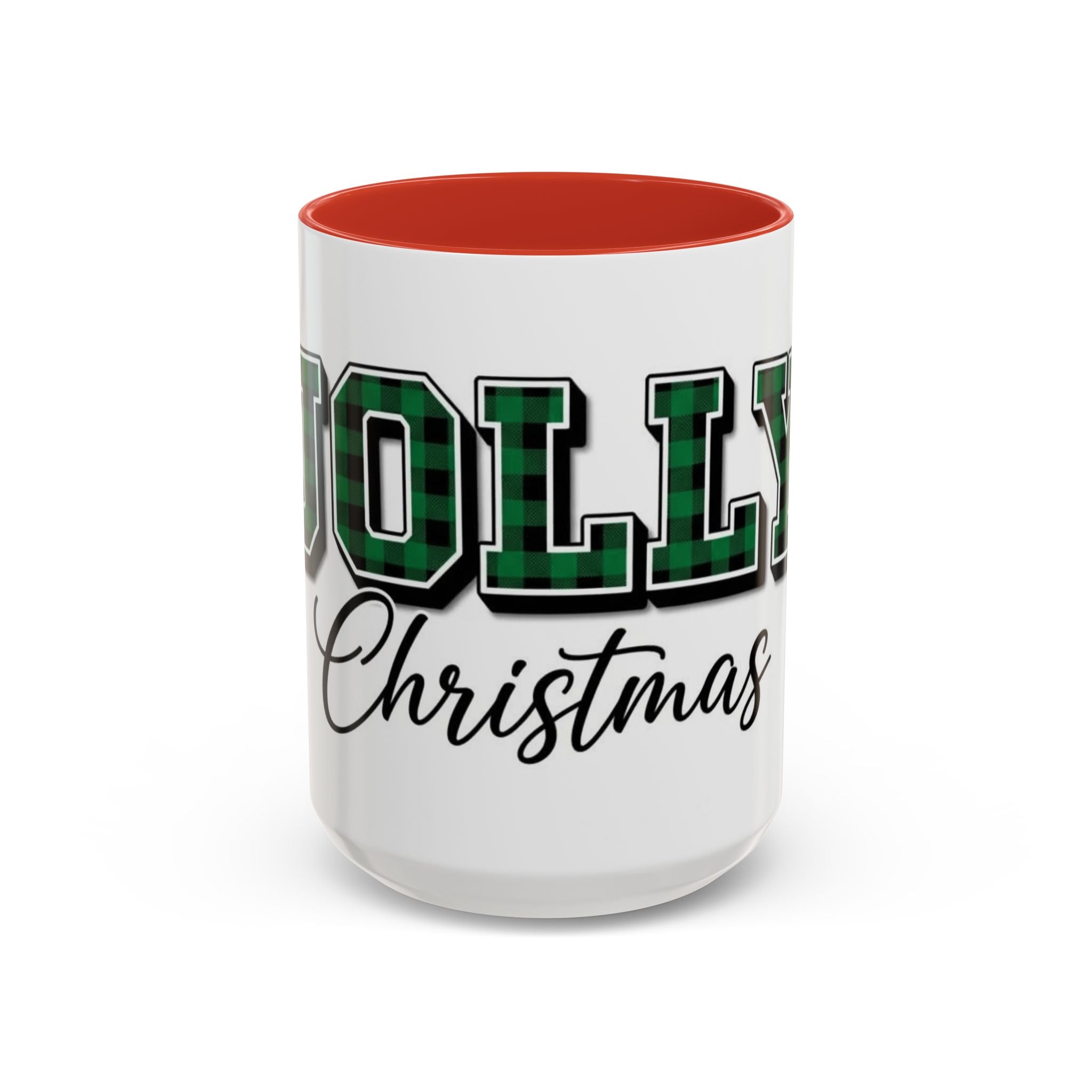 Holly Christmas Accent Coffee Mug — Green Plaid Holiday Gift (11/15oz)