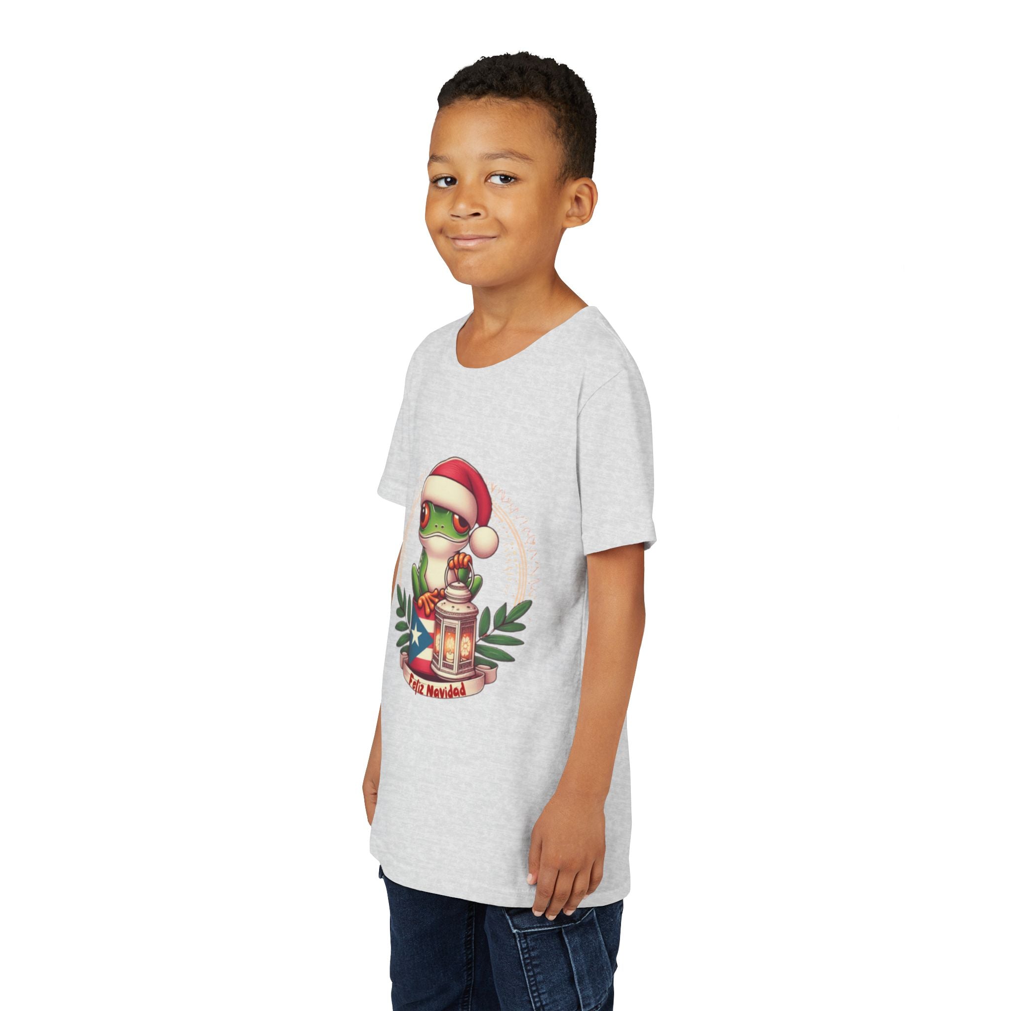 Kids Tee Cute Frog with Puerto Rican Flag & Lantern (Feliz Navidad)