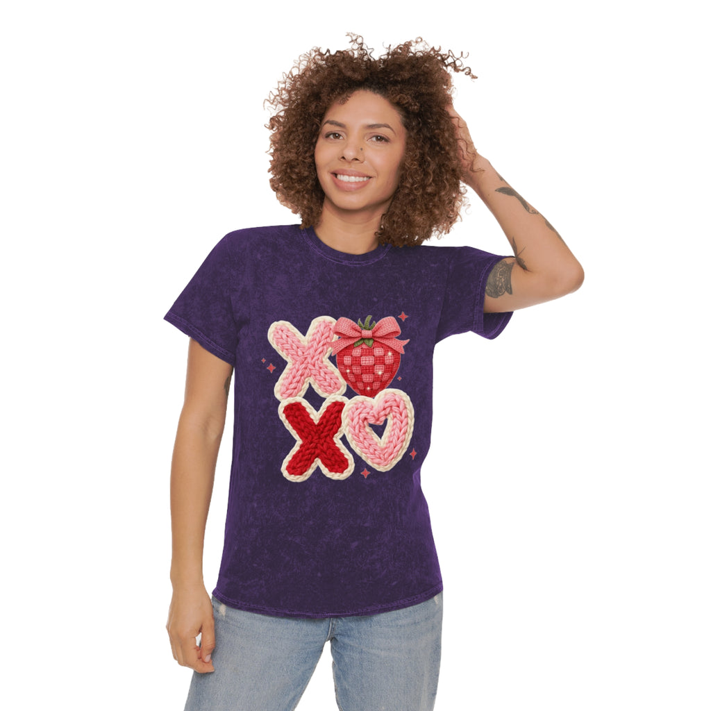 Valentine Strawberry XOXO Mineral Wash T-Shirt