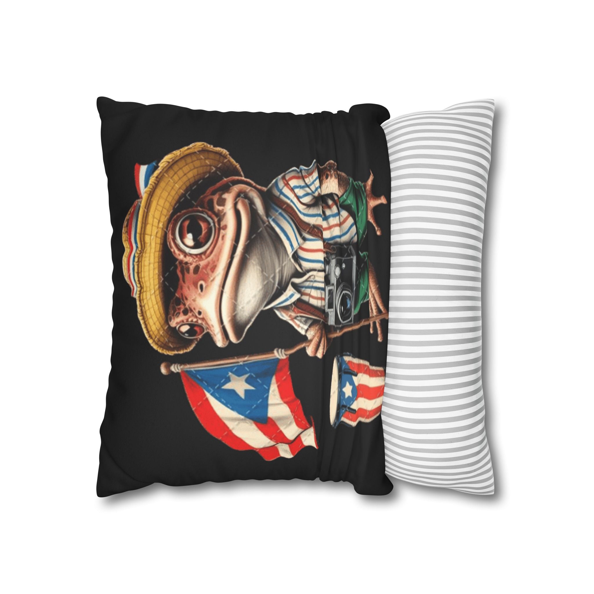 Puerto Rican Flag Frog Faux Suede Pillowcase  Tourist Toad Camera Design Puerto Rico Culture Pillow