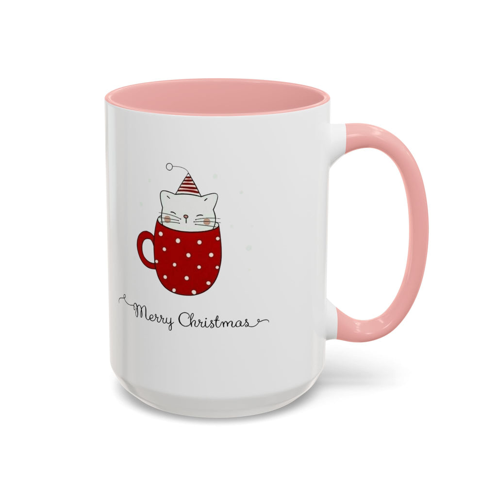 Christmas Cat Accent Mug "Merry Christmas" Polka Dot Holiday Coffee Cup Christmas Mugs Collection!