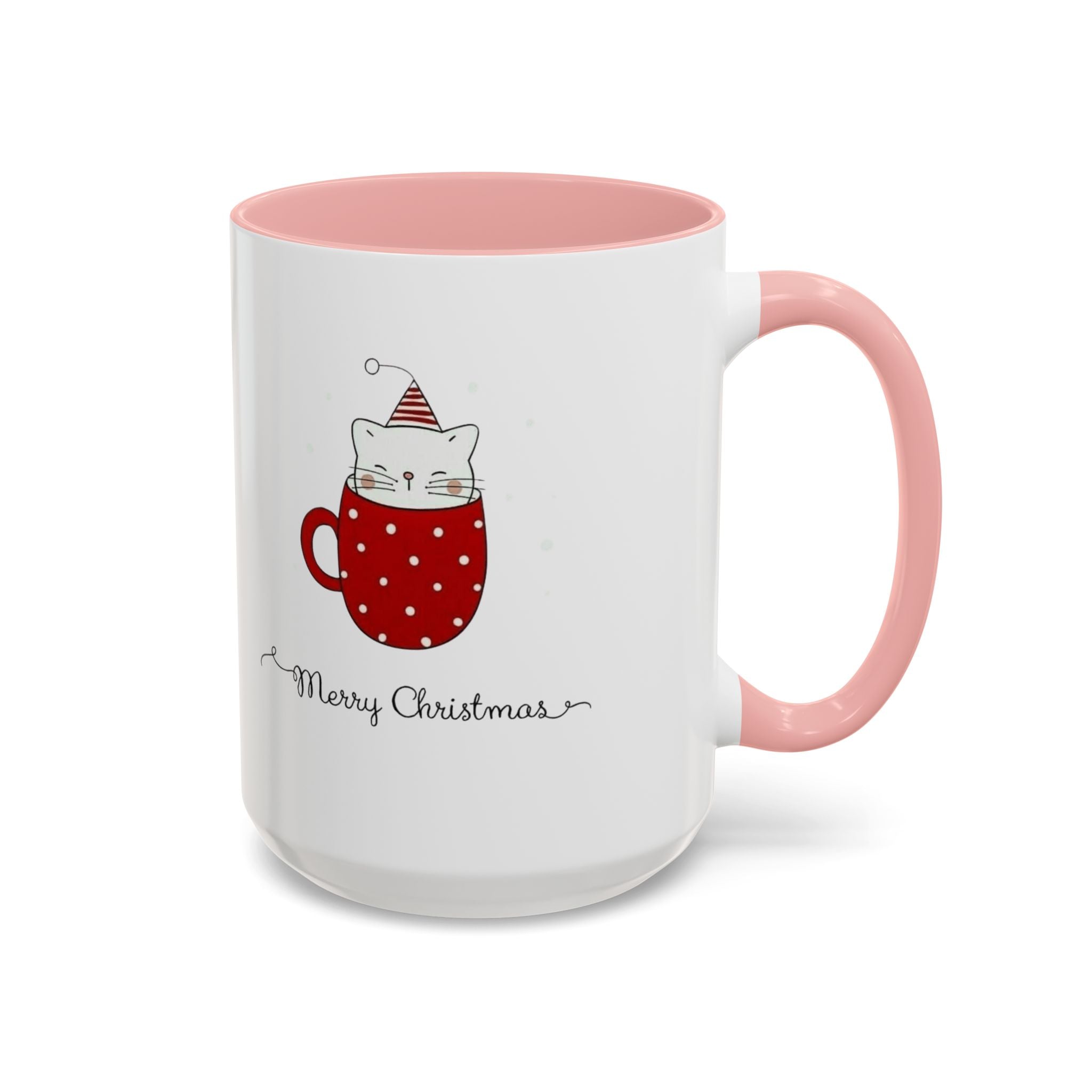 Christmas Cat Accent Mug "Merry Christmas" Polka Dot Holiday Coffee Cup Christmas Mugs Collection!