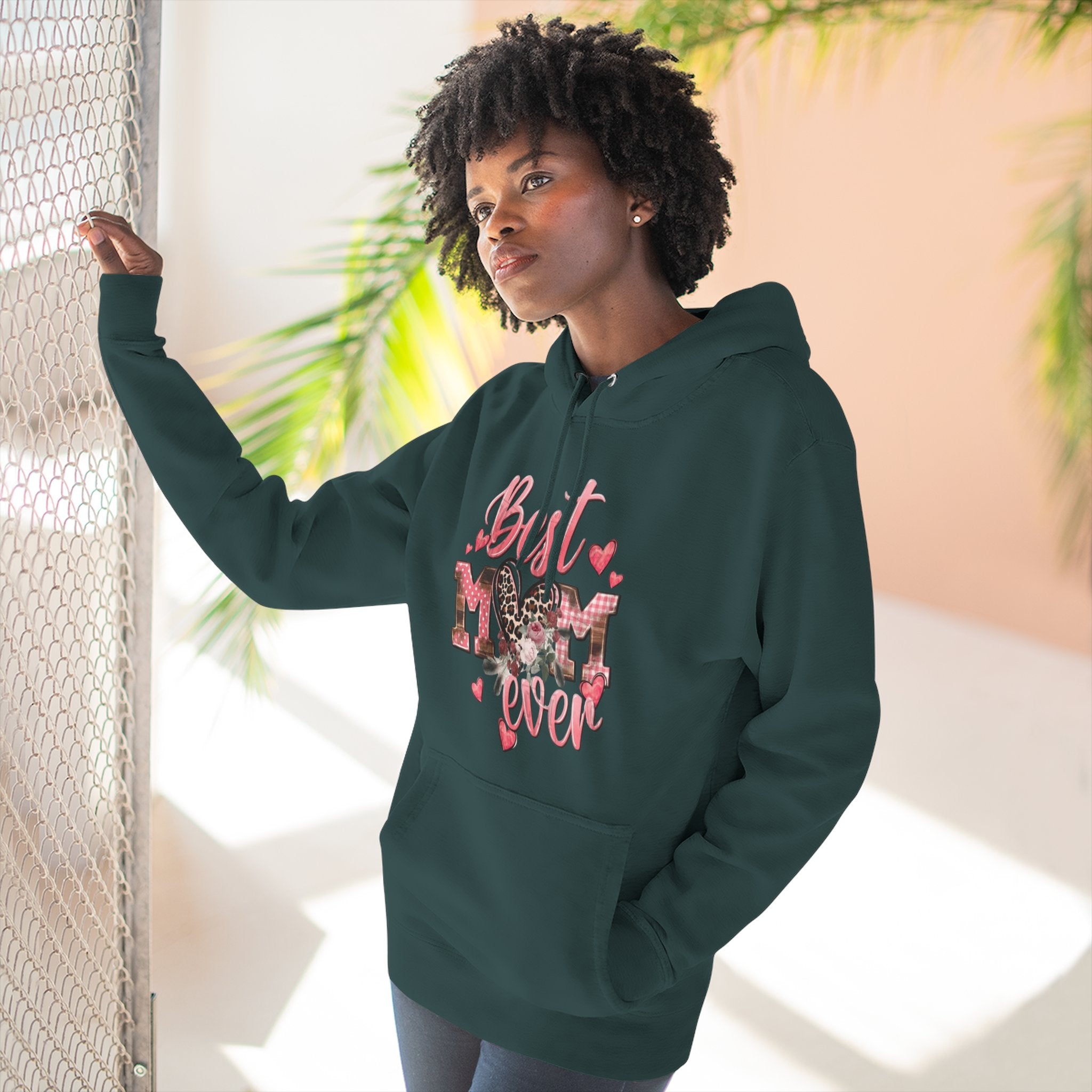 Best Mom Ever Hoodie  Leopard Heart Mother's Day Pullover