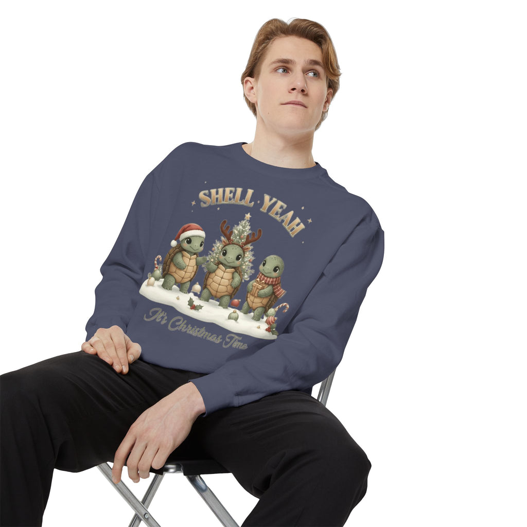 Christmas Turtle Sweatshirt  "Shell Yeah, It’s Christmas Time" Holiday Pullover