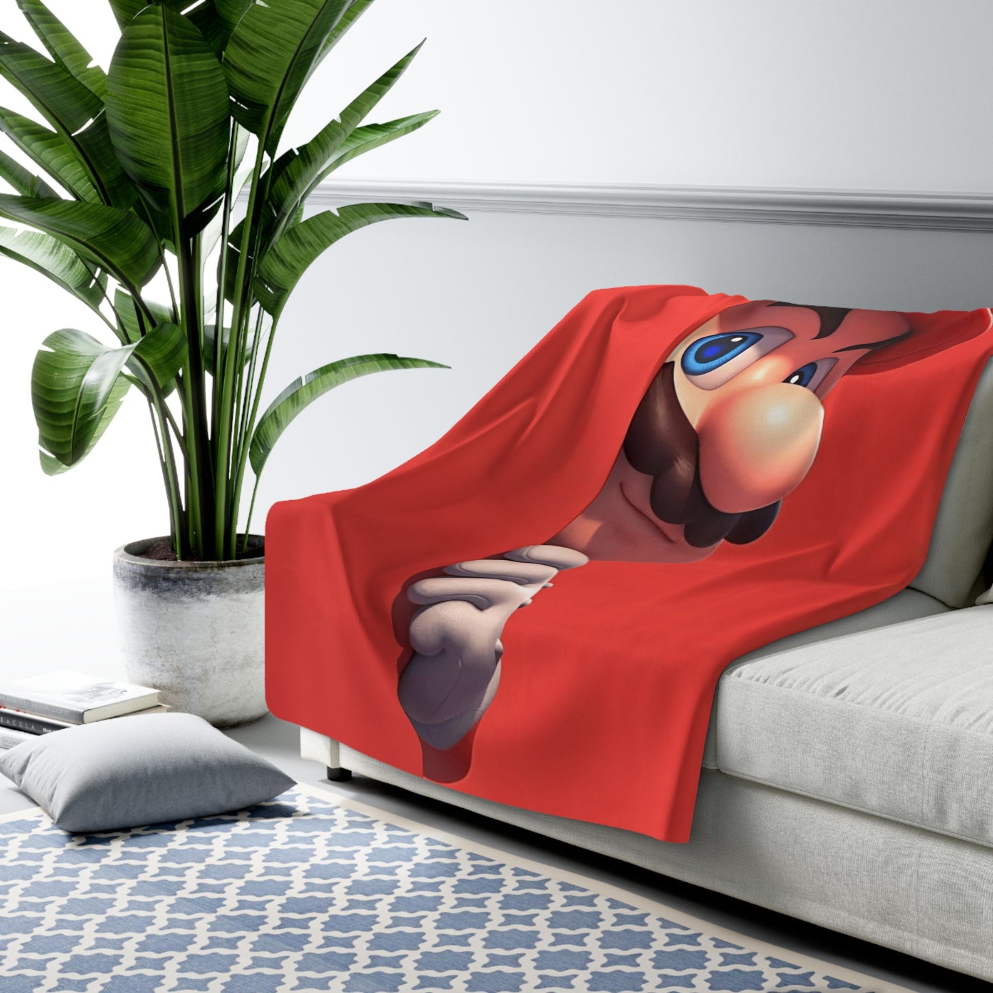 Mario Peeking Sherpa Blanket - Soft Red Fleece Throw