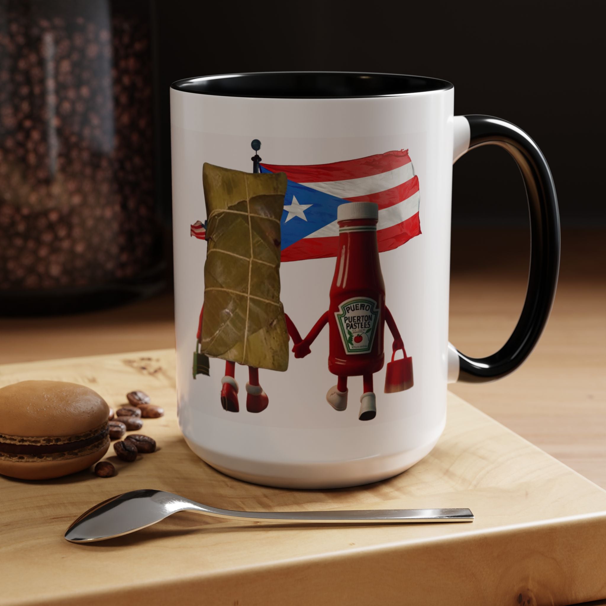 Puerto Rican Flag Ketchup & Pasteles Coffee Mug — Funny Food Friends Accent Mug (11/15oz)