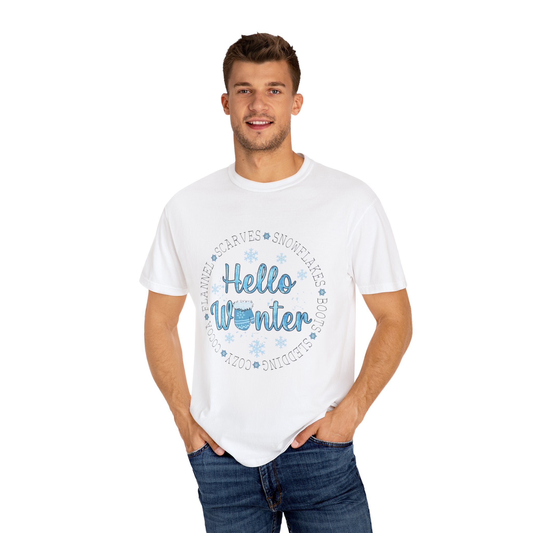 Hello Winter T‑Shirt  Cozy Snowflake Holiday Tee Christmas T-Shirts and Sweatshirts Collection