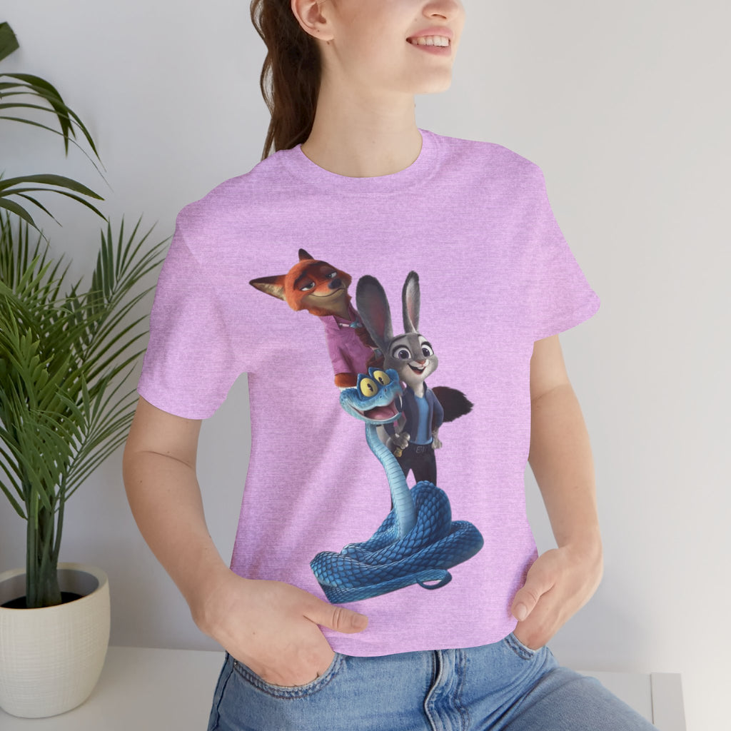 Animated Character Tee — Cute Fox & Bunny Stack Graphic T-Shirt  cartoon-style Christmas artwork