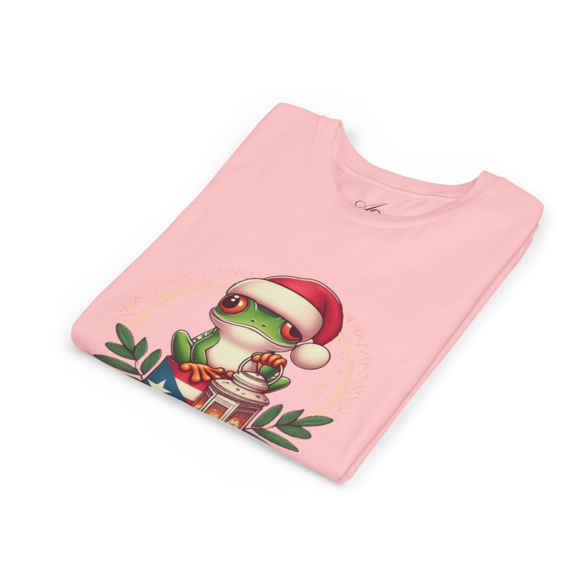 Kids Tee Cute Frog with Puerto Rican Flag & Lantern (Feliz Navidad)