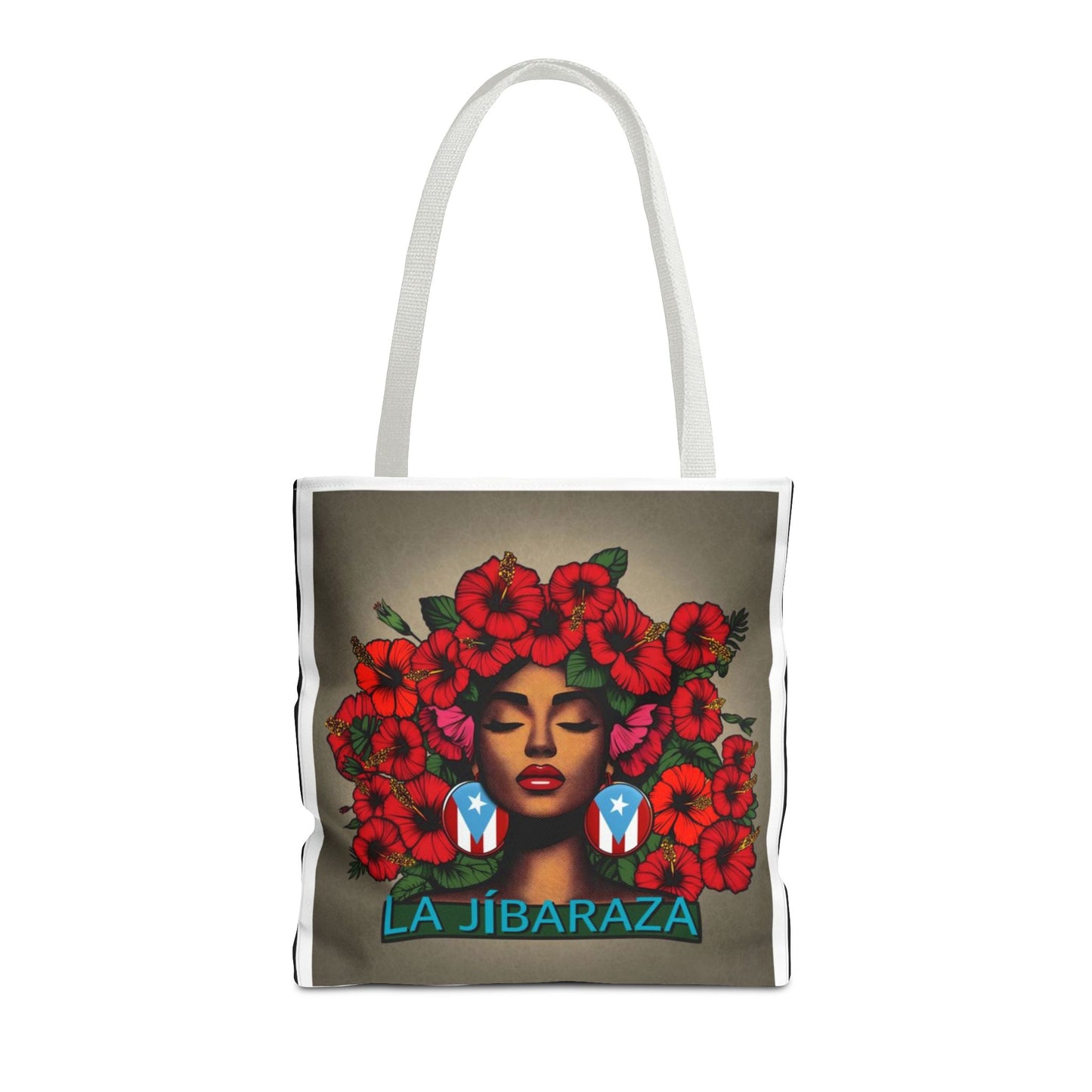La Jíbara Tote Bag — Puerto Rican Floral Portrait Canvas Tote Puerto Rico Christmas Tote